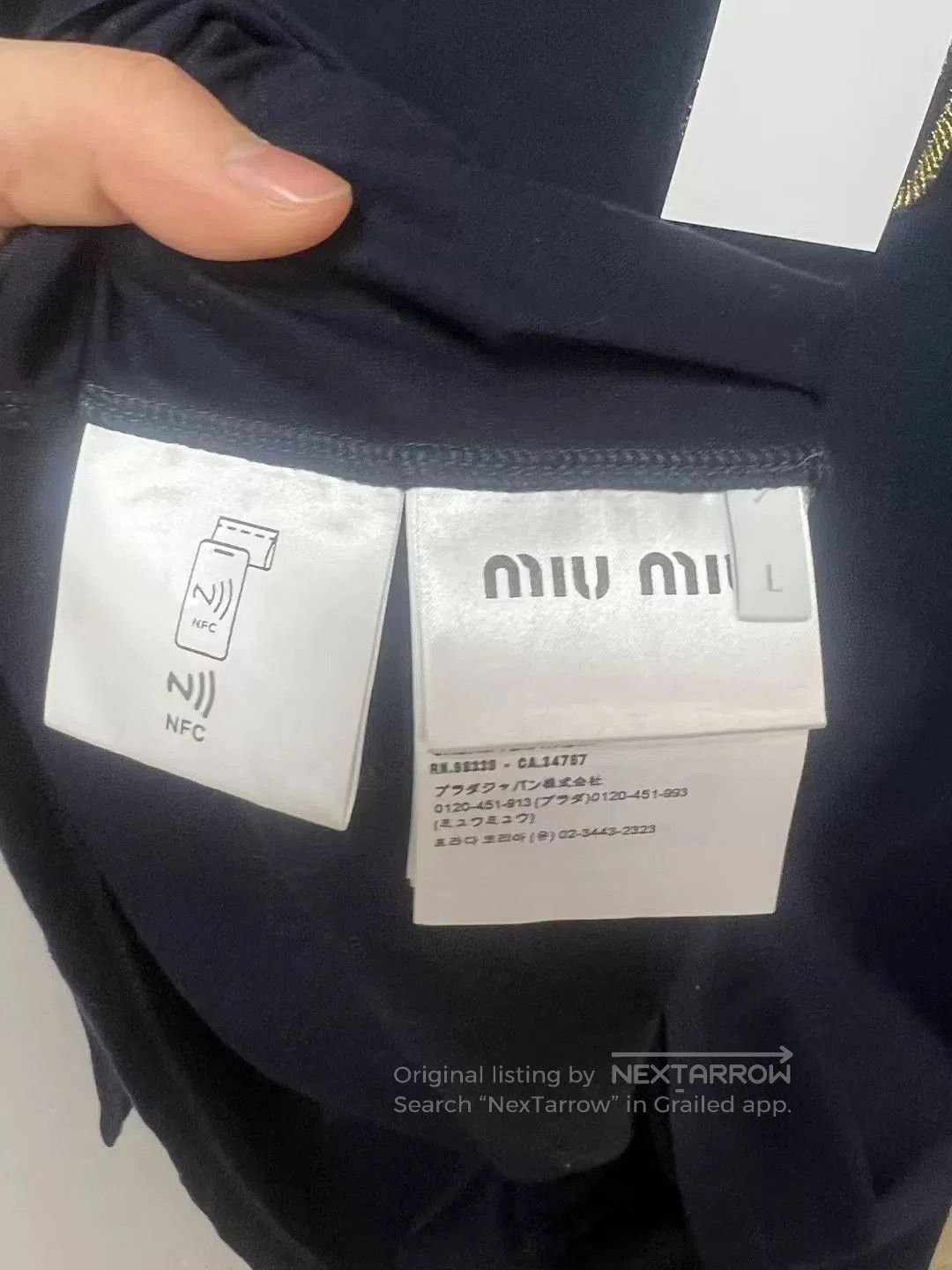 Miu Miu miumiu logo long sleeve top in navy. Size L / US 10 / IT 46 - 4 Thumbnail