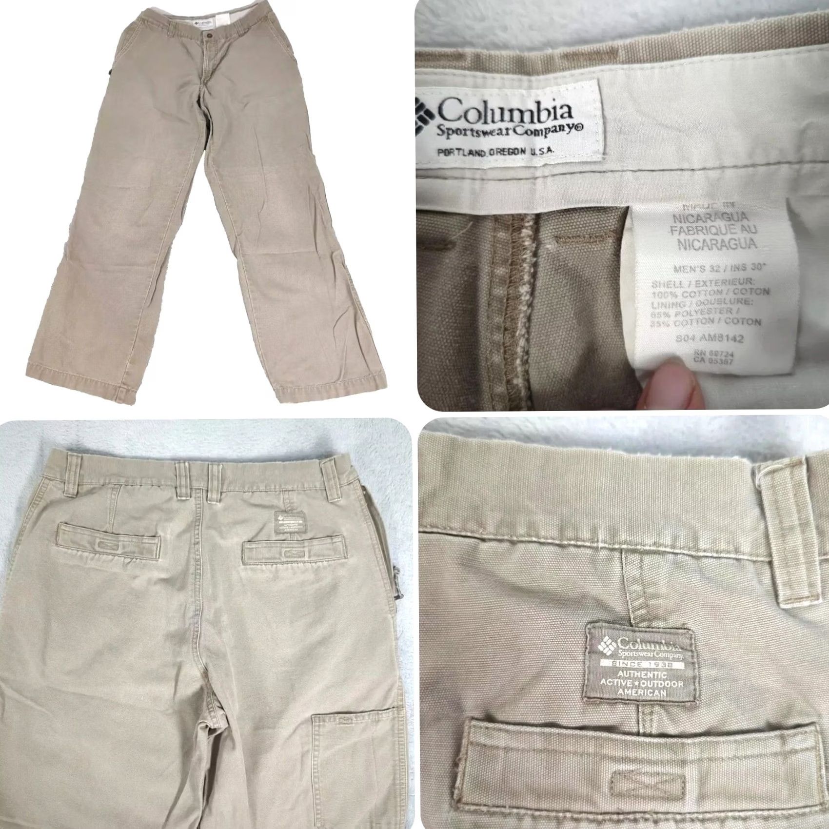 Vintage Columbia Pants Mens 32x29 Khaki ROC Fossil Zip Pockets Straight Rugged Utility Size US 32 / EU 48 - 2 Thumbnail