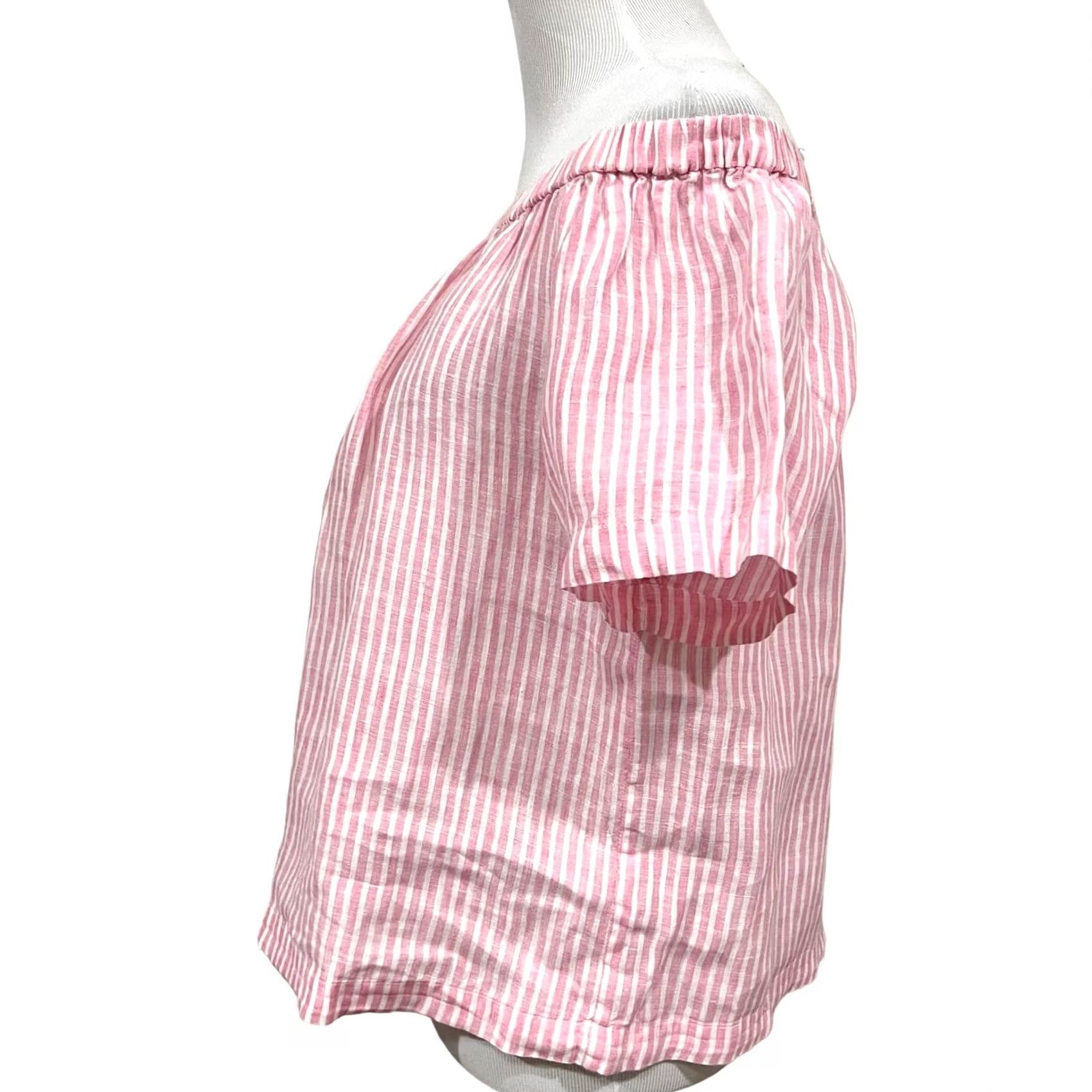 J.Crew J.Crew Pink Off Shoulder Top Linen Striped Women’s Size S Blouse Size S / US 4 / IT 40 - 3 Thumbnail