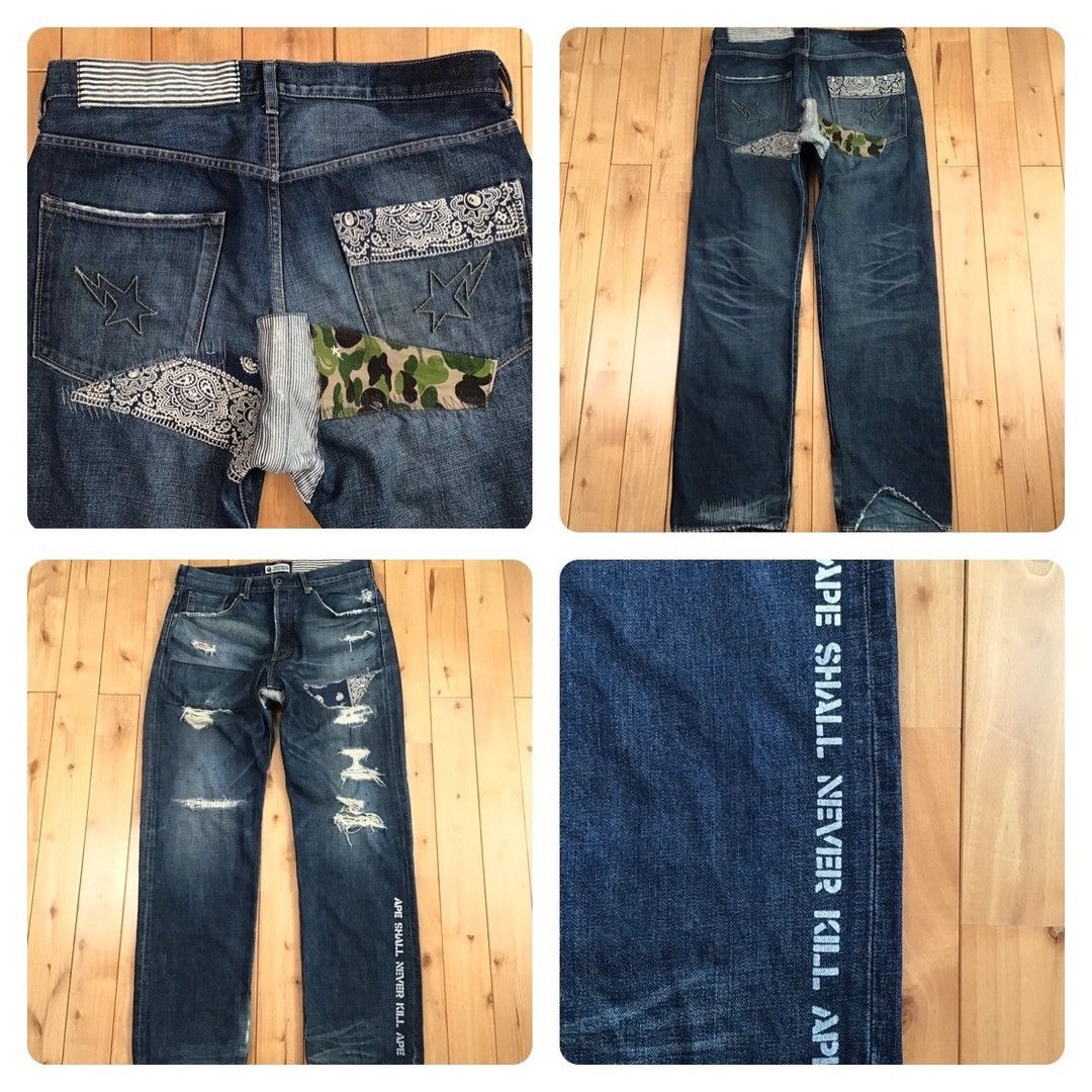 Bape × Nigo BAPE DAMAGE DENIM PANTS ABC camo a bathing ape ★size L Size US 34 / EU 50 - 1 Thumbnail