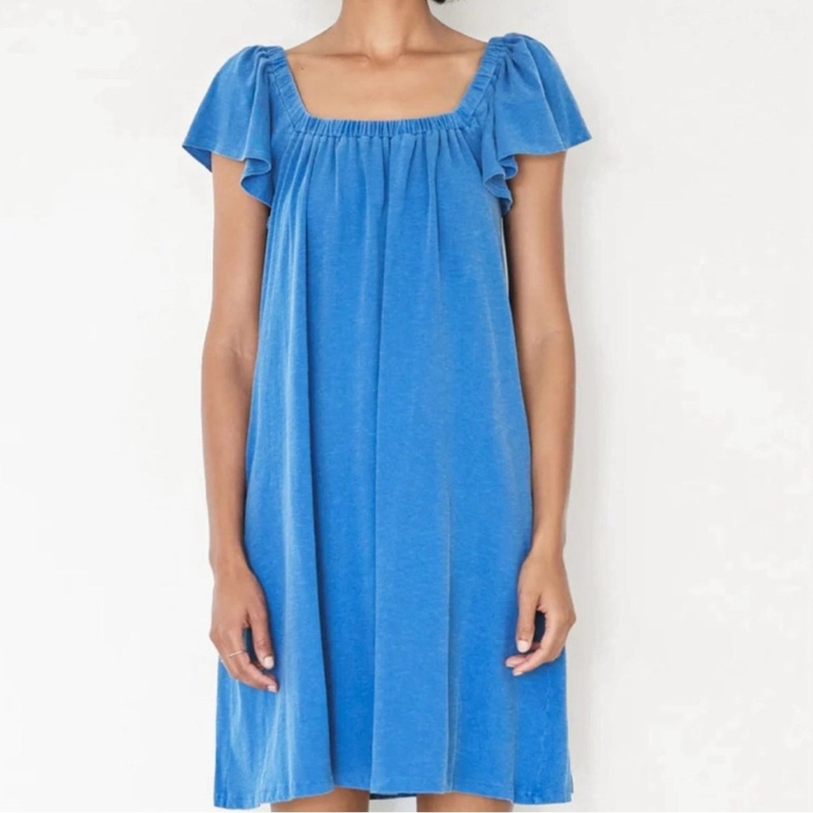 Sundry Sundry Mini Trapeze Dress Blue Square Neck Flutter Sleeve S Size S / US 4 / IT 40 - 1 Thumbnail