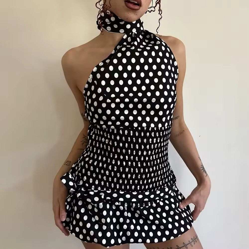 Other Retro Y2K Ruffle Vintage Polka Dot Two Piece Set Top Skirt Size S / US 4 / IT 40 - 2 Thumbnail