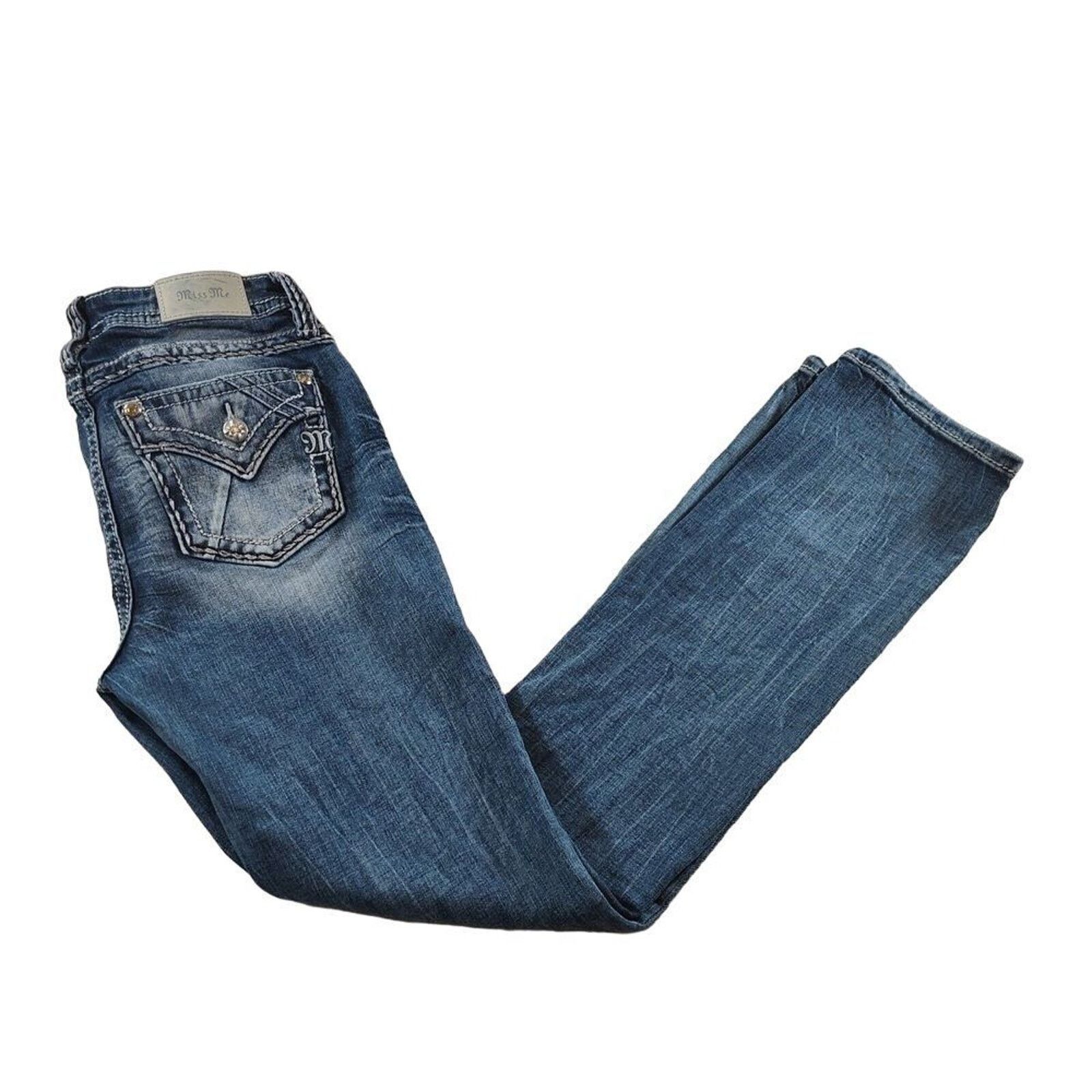 Miss Me Miss Me Straight Womens Jeans 29 Selvedge Bling Distressed Size 29" - 9 Thumbnail