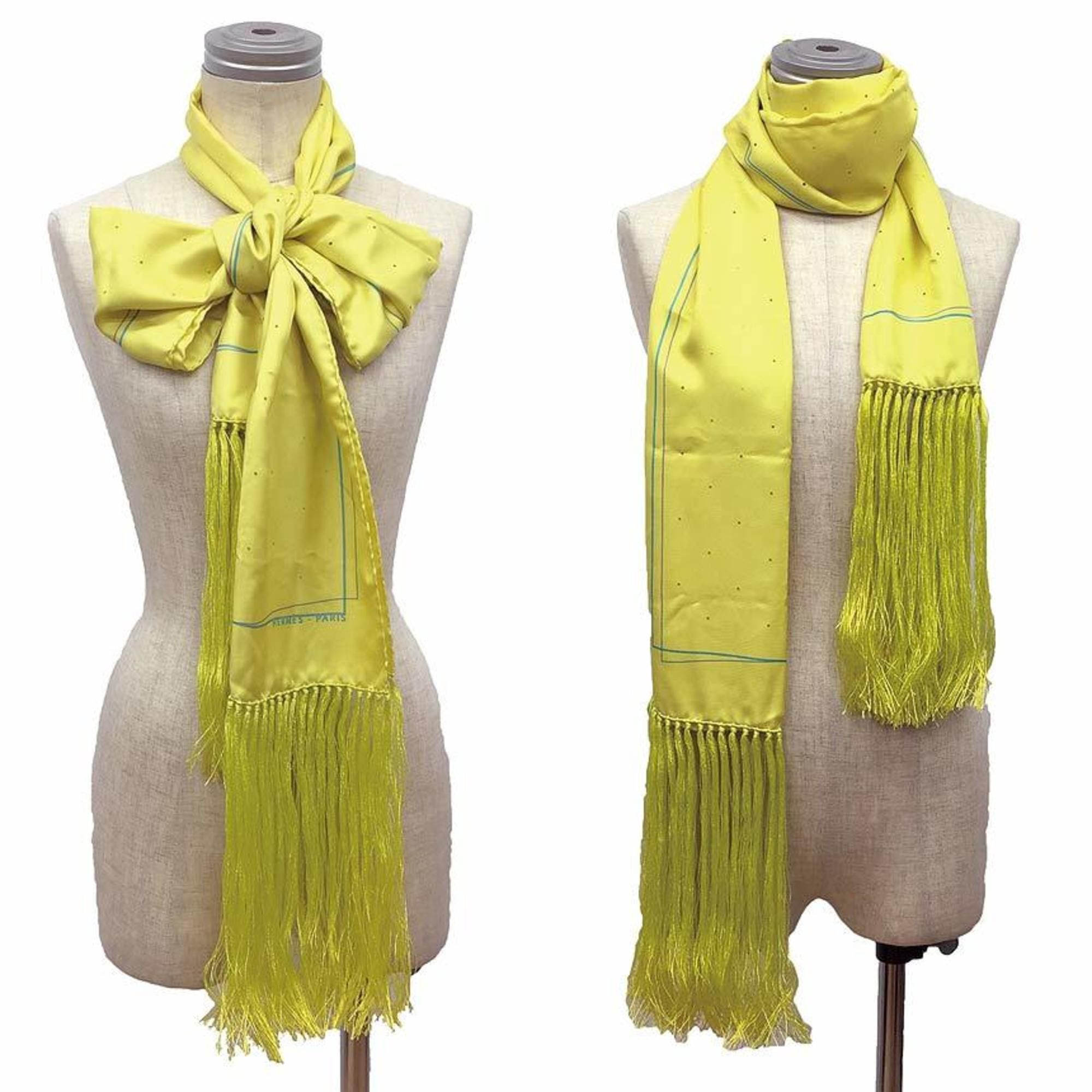 image of Hermes Scarf With Stole Punching Shawl Muffler Silk Yellow Aq3846, Women's