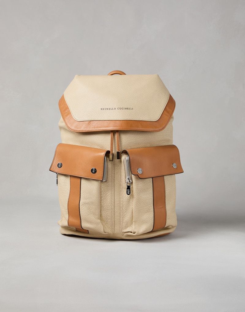 Brunello Cucinelli o1la1rc1a0326 Size:OS / Cowhide Leisure Backpack Cream/Brown Size ONE SIZE - 1 Thumbnail