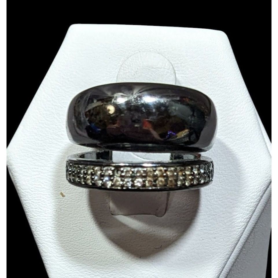 Juicy Couture Juicy Couture Glam Goth Gunmetal Rhinestone Stacked Ring Size ONE SIZE - 1 Thumbnail