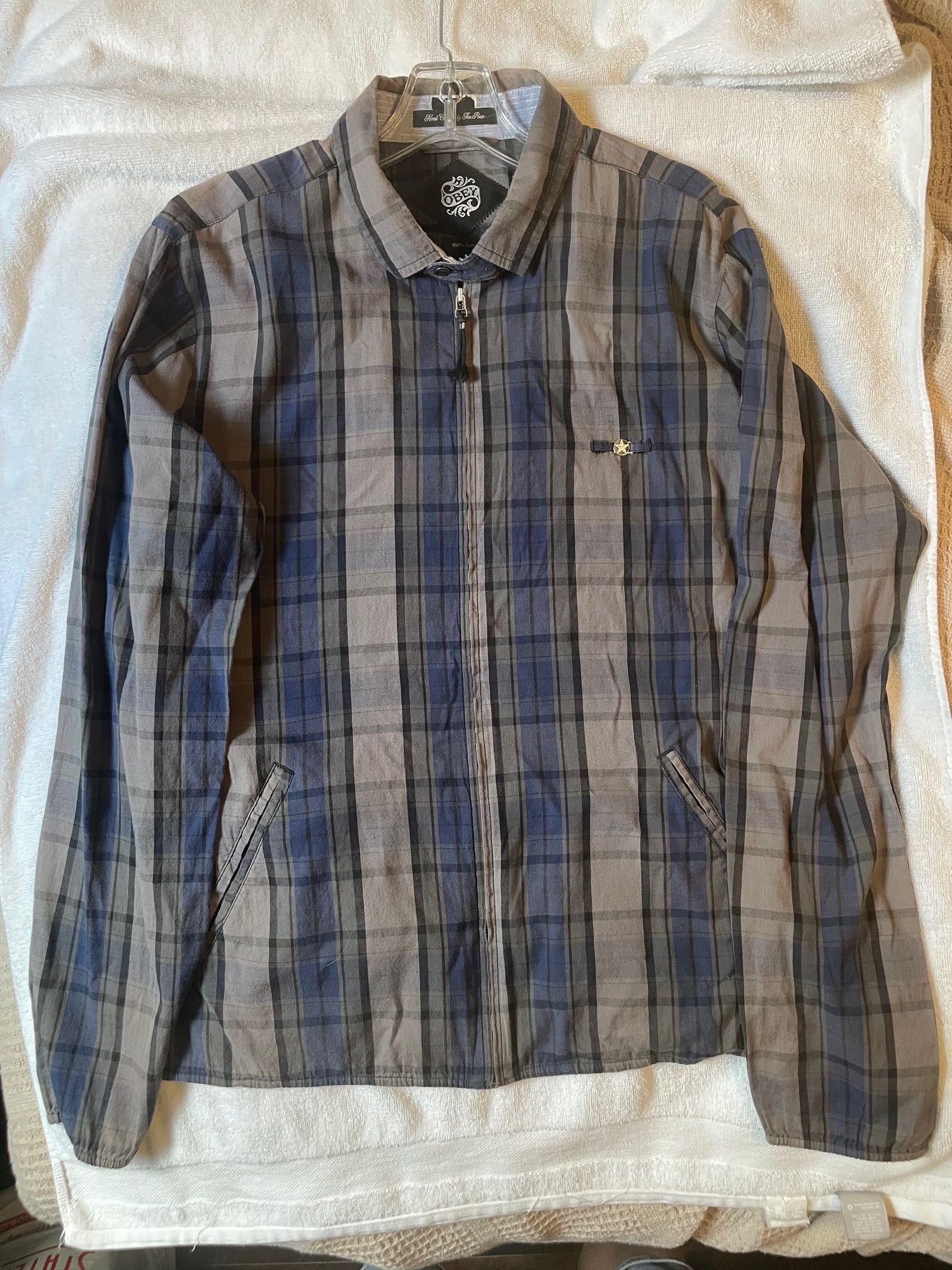 Obey Vintage Obey Mens Zippered Lightweight Jacket /Plaid Size US L / EU 52-54 / 3 - 1 Thumbnail