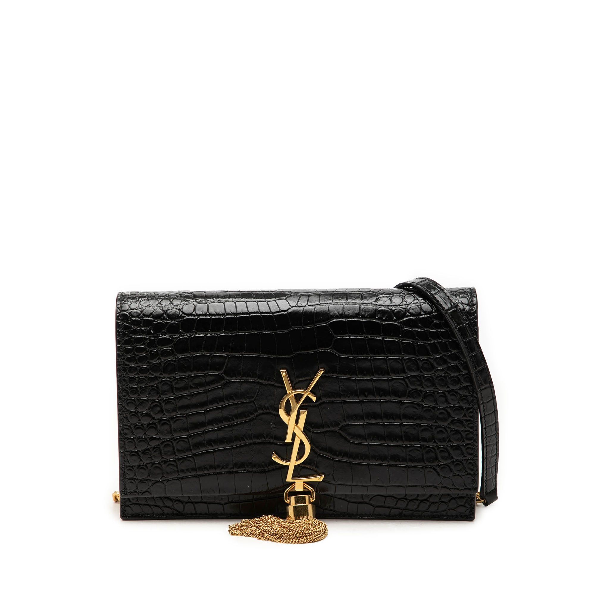 Saint Laurent Paris Croc Embossed Leather Monogram Kate Tassel Crossbody Size ONE SIZE - 1 Thumbnail