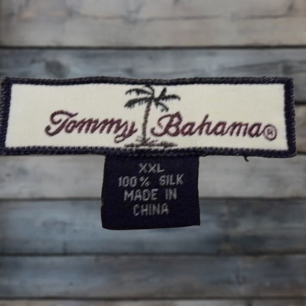 Vintage Tommy Bahama Shirt Mens 2XL Beige Silk Embroidered Back Short Sleeve Pullover Button-Up Shirt, Men's (Size Xxl)