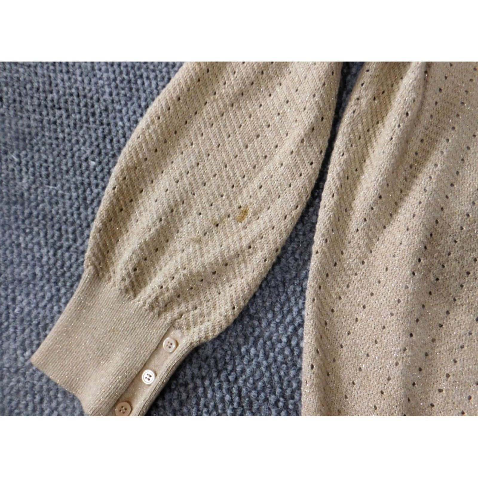 Vintage Lane Bryant Womens Cardigan Sweater 18 Plus Beige Cable-Knit Long Sleeve Crew Neck Button Stretch Size XXL / US 16-18 / IT 52-54 - 4 Thumbnail