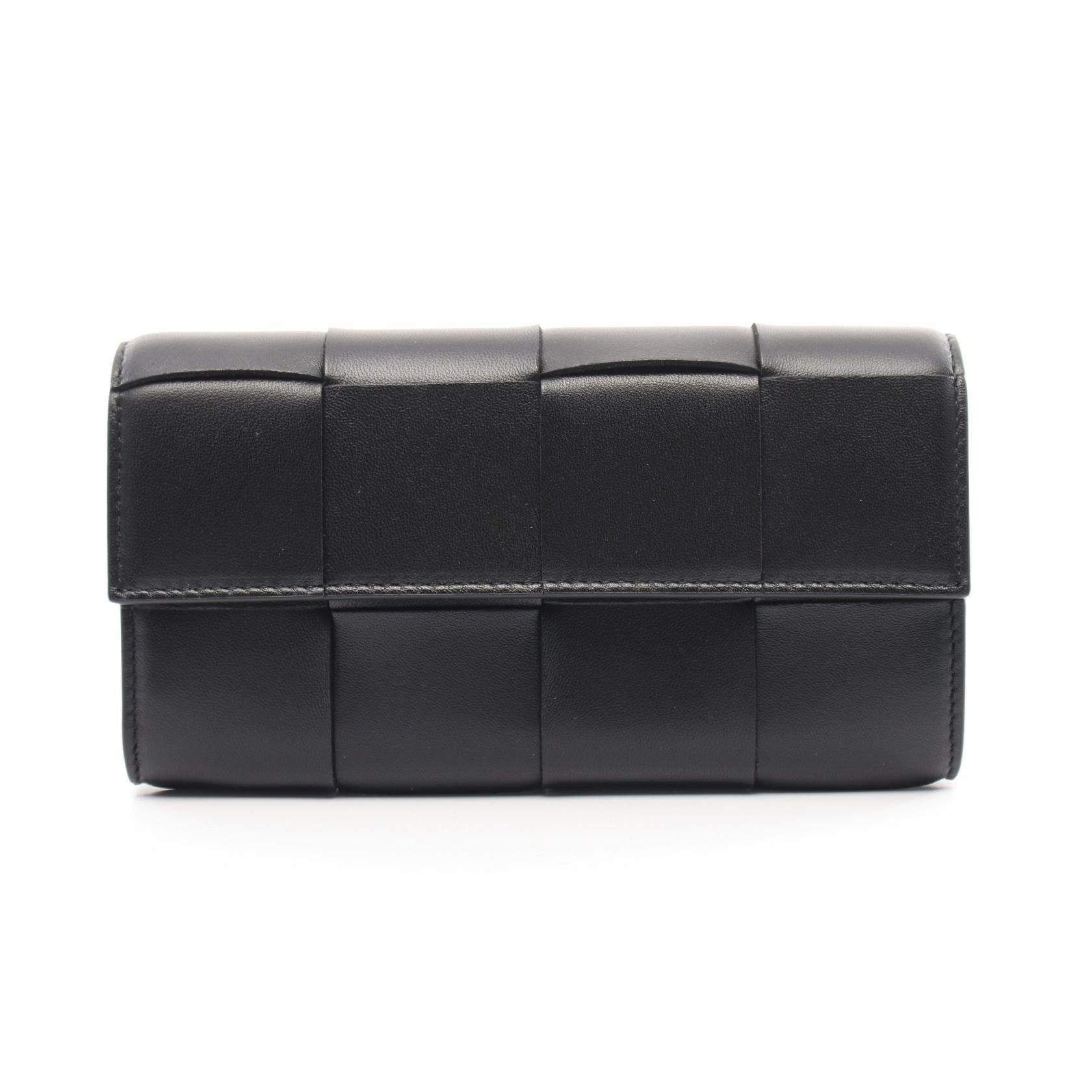 Bottega Veneta Bottega Veneta Maxi Intrecciato Bi-Fold Long Wallet Leather Black Size ONE SIZE - 1 Thumbnail