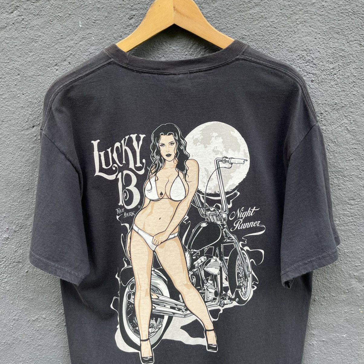 Vintage Thrashed Faded Vintage Naked Girl Lucky 13 Streetwear Tee Size US L / EU 52-54 / 3 - 2 Thumbnail