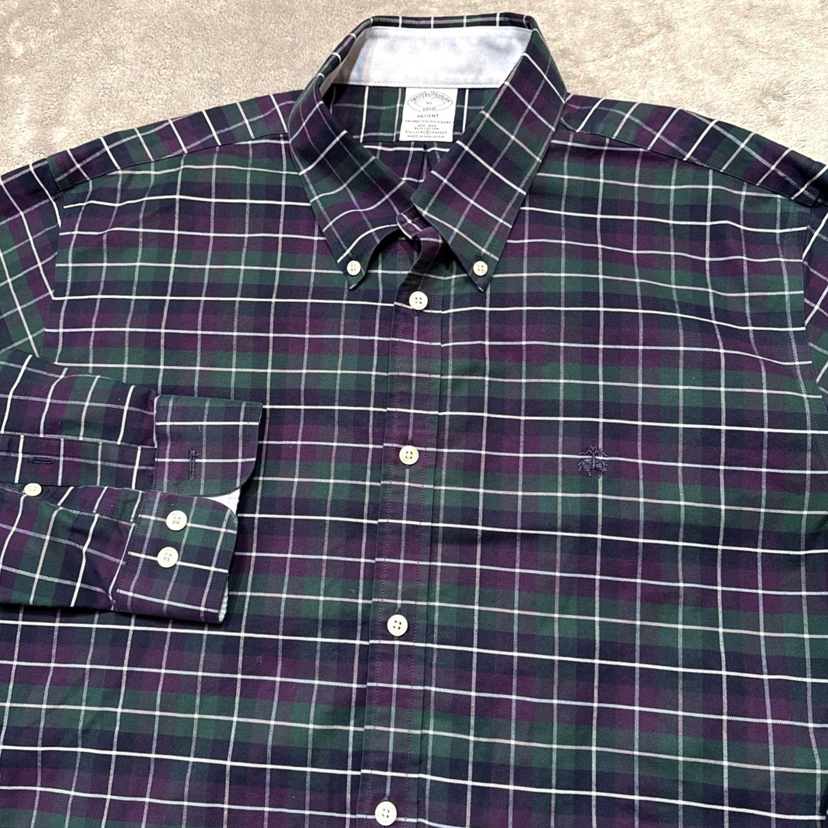 Brooks Brothers Brooks Brothers Shirt Men XL Green Purple Regent Button-Down Logo Plaid Shirt Size US XL / EU 56 / 4 - 2 Thumbnail