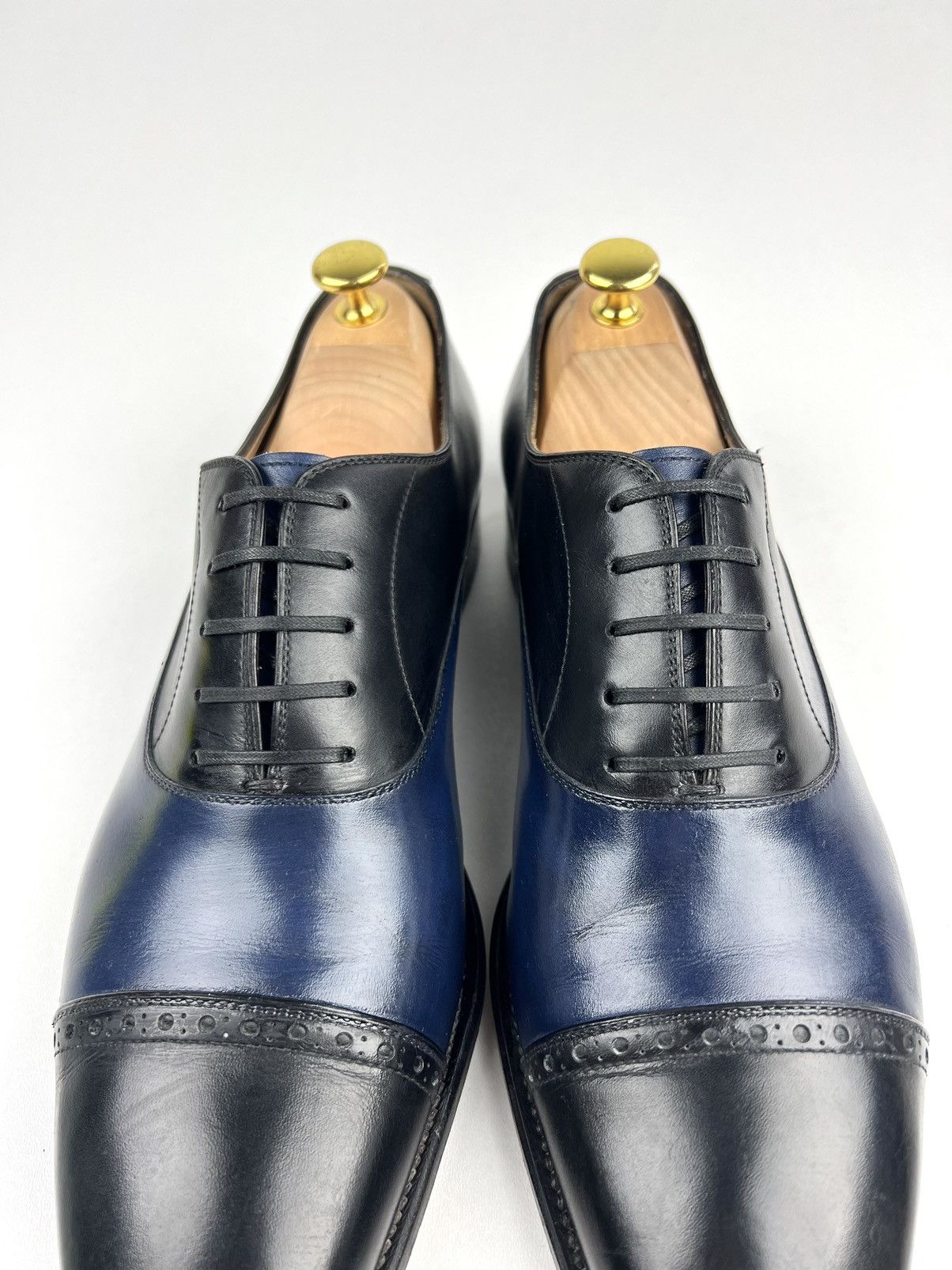 Salvatore Ferragamo SALVATORE FERRAGAMO Leather Oxfords Shoes Black/Blue Men’s Size US 10.5 / EU 43-44 - 6 Thumbnail