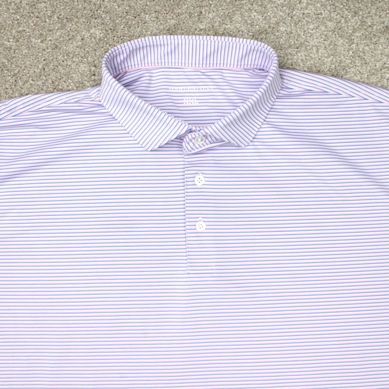 Vintage Harlestons Polo Shirt Mens 2XL XXL Pink/Blue Striped Tailored Fit Short Sleeve Shirt Men 2XL Regular Adult Pink Striped Polo Size US XXL / EU 58 / 5 - 6 Thumbnail