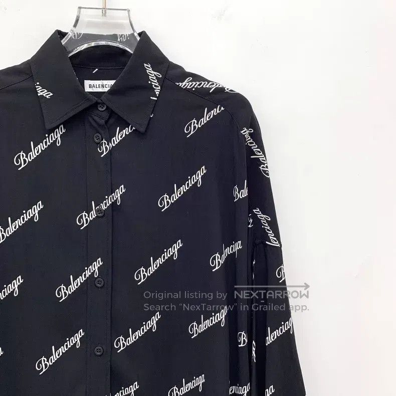 Balenciaga Balenciaga Black Logo Letter All-Over Printed Short Sleeve Size XXS / US 00 / IT 34 - 3 Thumbnail