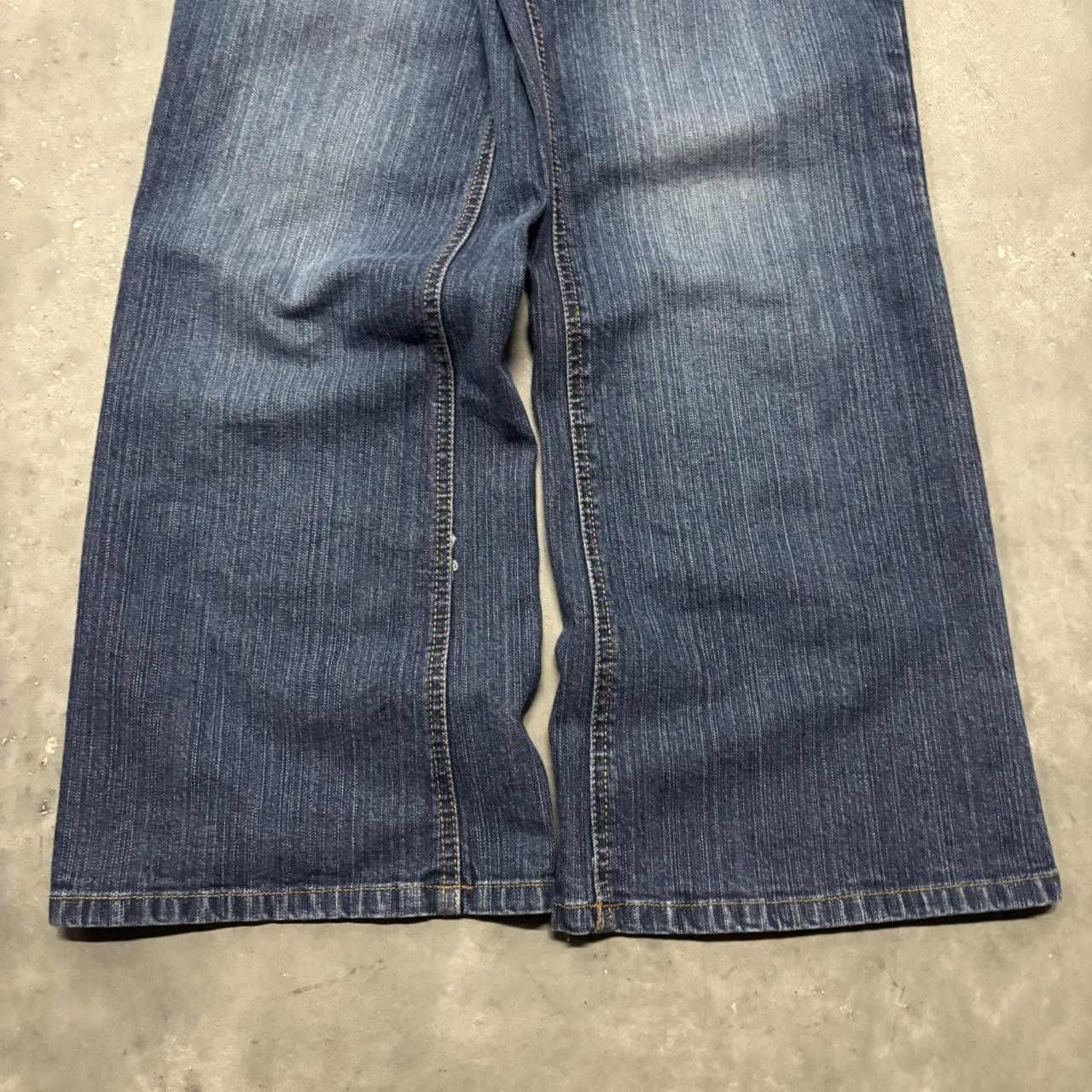 Japanese Brand × Vintage Crazy Vintage Y2K/2000s Dark Blue Wash Flared Denim Jeans! Size US 32 / EU 48 - 6 Thumbnail