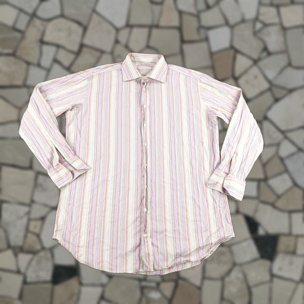 Etro Etro 42 Shirt Mens Medium Pink Stripes Button Up Long Sleeve Dress Shirt Italy Etro 42 Made in Italy Button-Up Size 40R - 1 Thumbnail