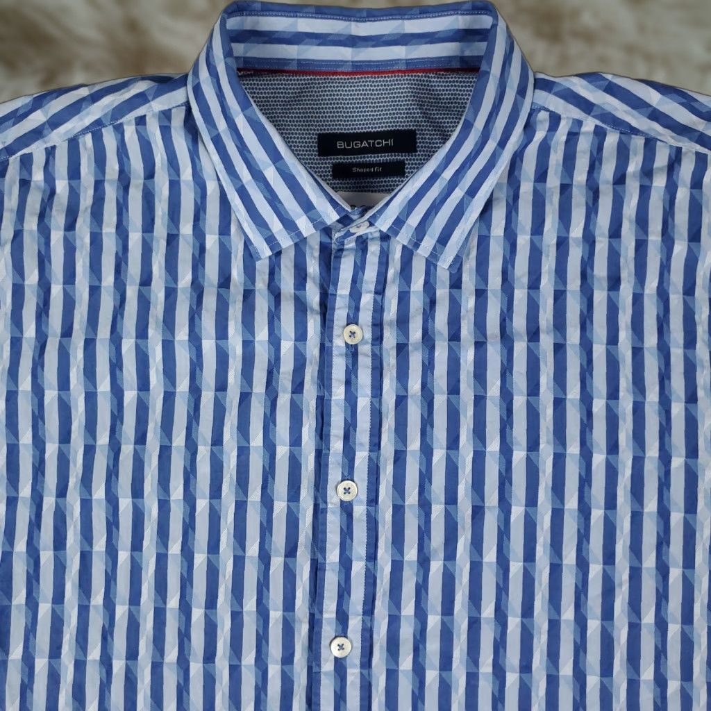BUGATCHI VINTAGE Bugatchi Uomo Shirt Mens 2XL Blue Striped Button-Up Short Sleeve Casual Classic Modern Preppy Mens Size US XXL / EU 58 / 5 - 1 Thumbnail