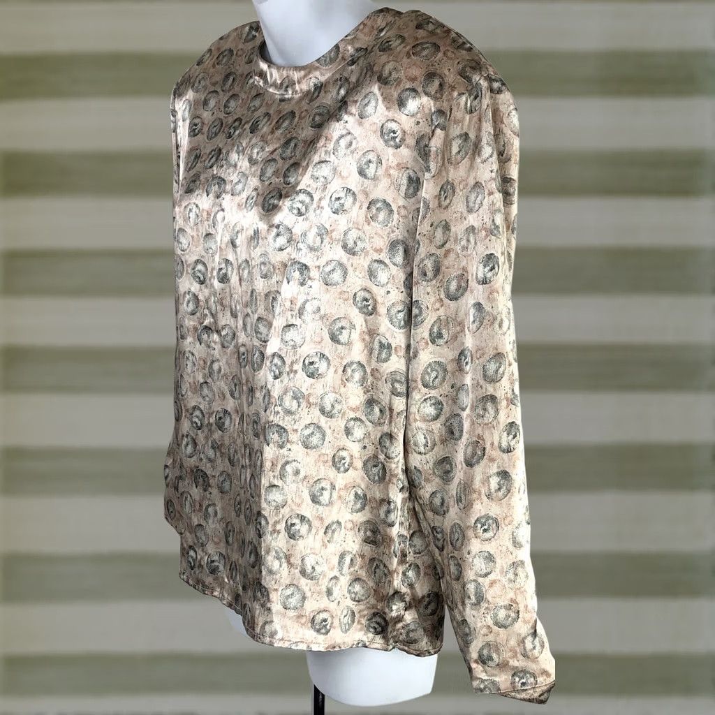 Vintage Vintage Satin Top Blouse 8P Peach Gray Geo Long Sleeve Career Classic Y2K Size M / US 6-8 / IT 42-44 - 1 Thumbnail