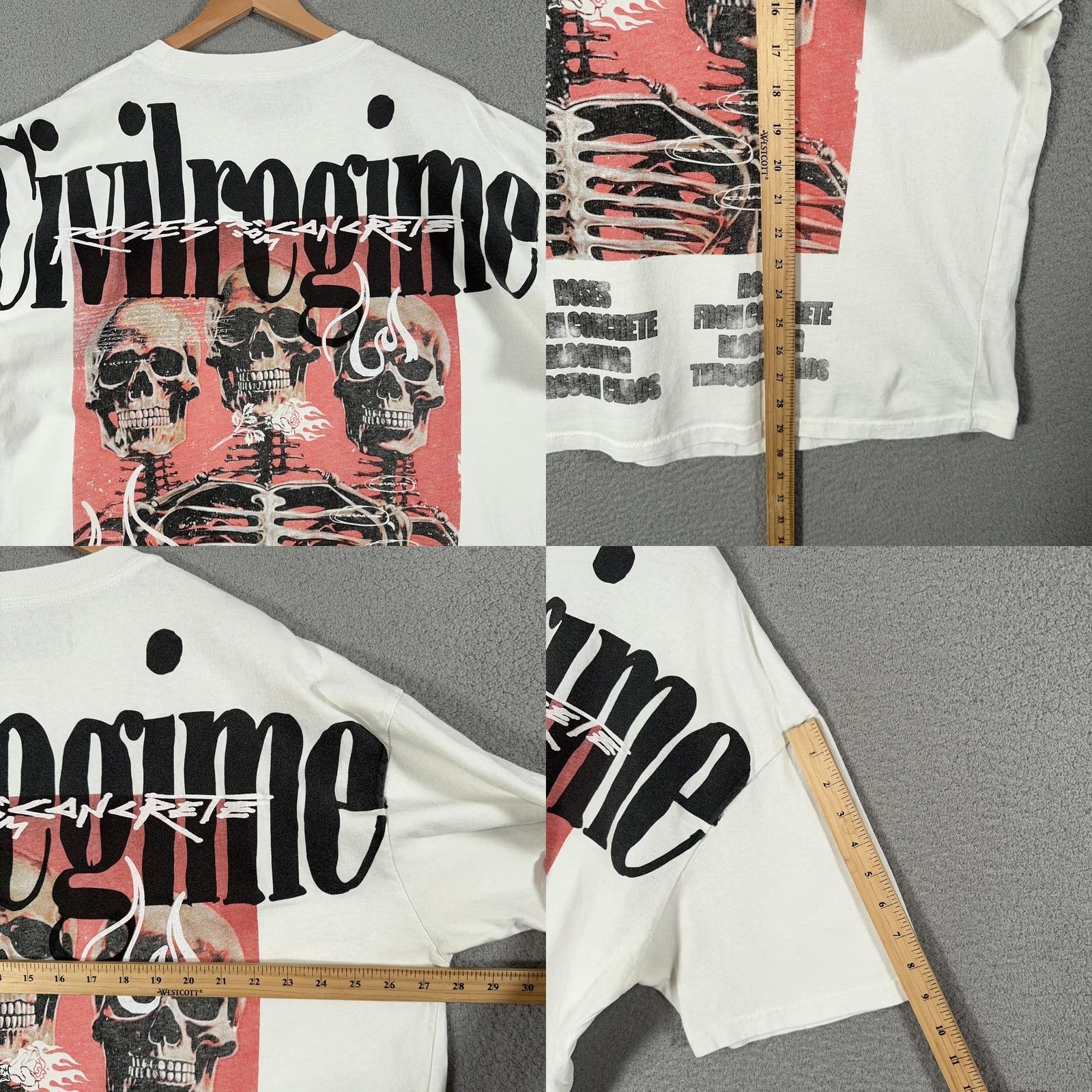 Vintage Civil Regime Shirt Mens 2XL White Crew Neck Graphic Tee Skeleton Skull Streetwear Gothic Relaxed Short Sleeve Size US XXL / EU 58 / 5 - 8 Thumbnail