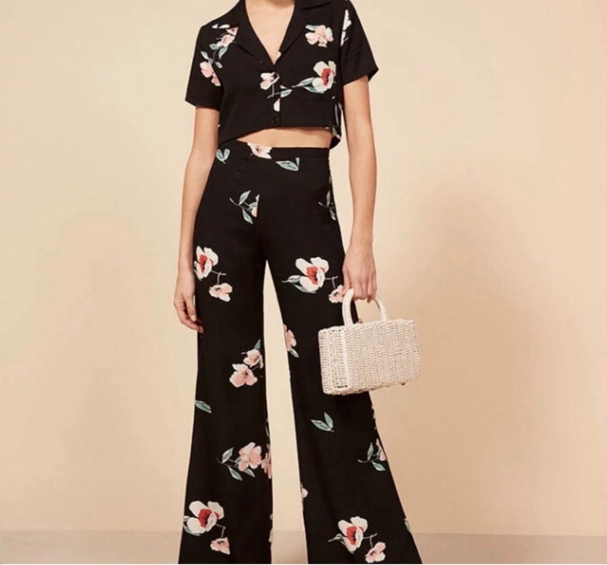 Reformation Reformation black floral wide leg pants High waisted Size 25" / US 0 / IT 36 - 7 Thumbnail