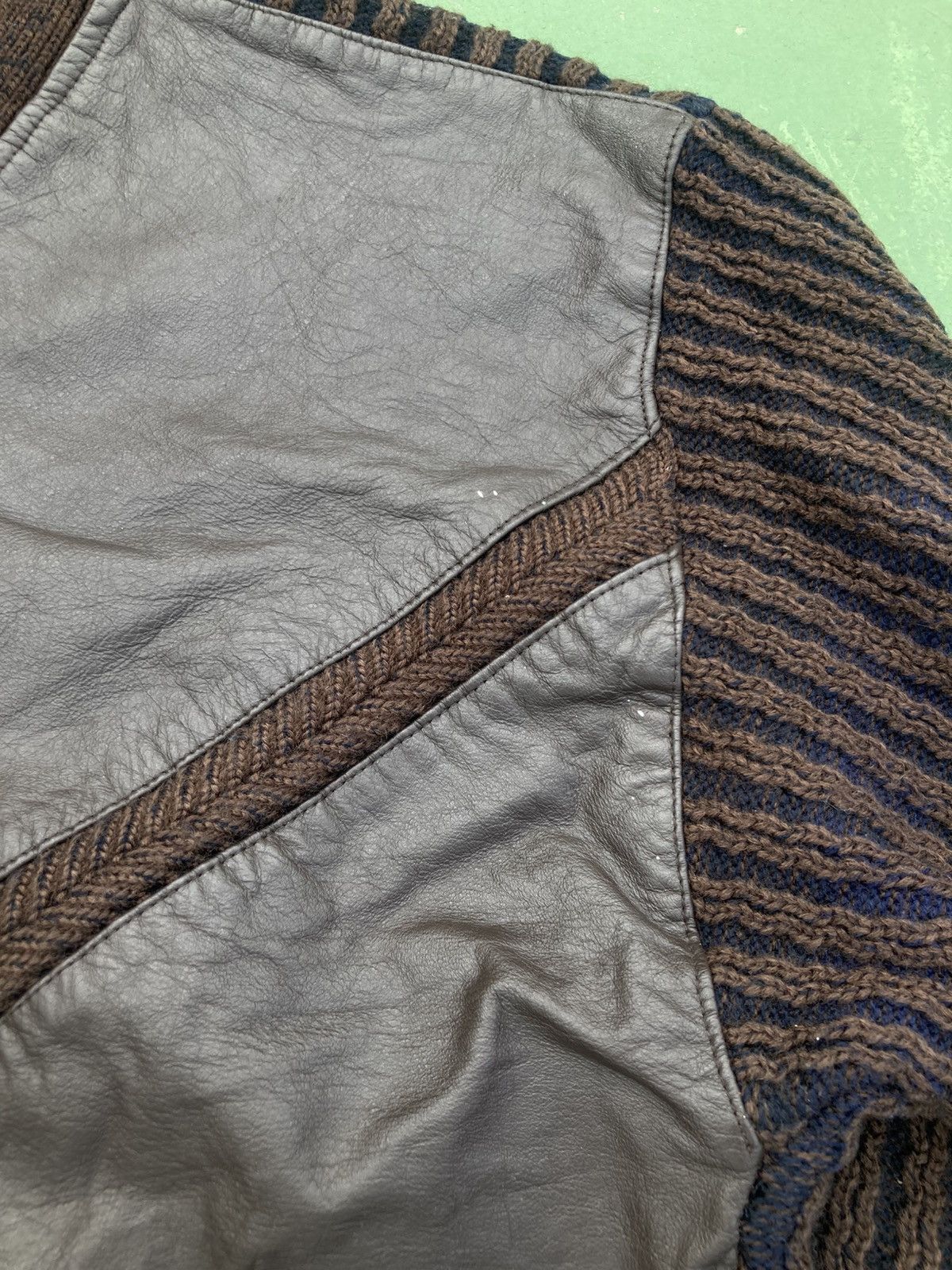 Torras Vintage Torras Spain V-Neck Knitwear Patchwork Leather Size US L / EU 52-54 / 3 - 8 Thumbnail