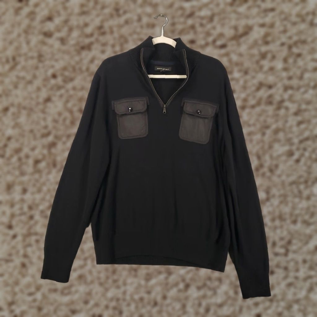 Banana Republic Banana Republic Sweater Mens Large Black 1/4 Zip Turtle Neck Pockets Pullover Size US L / EU 52-54 / 3 - 1 Thumbnail