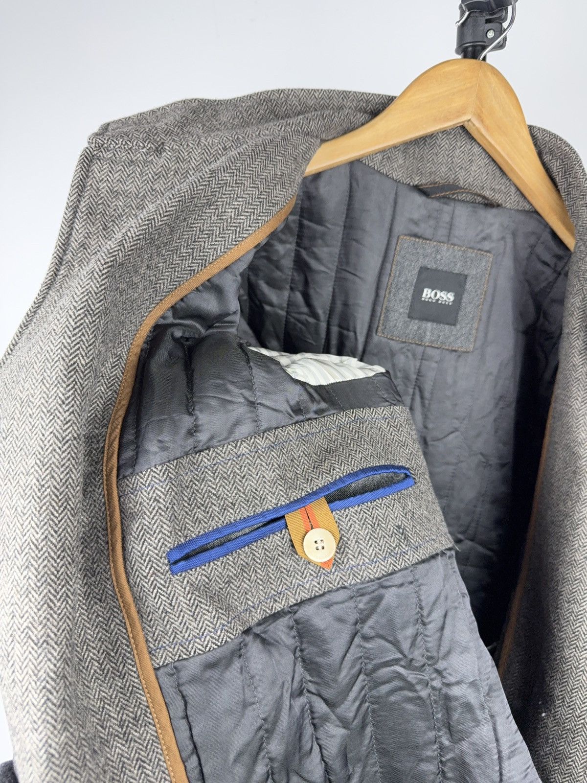 Hugo Boss Luxury 00s Hugo Boss Herringbone Field Jacket Grey Wool Size US L / EU 52-54 / 3 - 16 Thumbnail