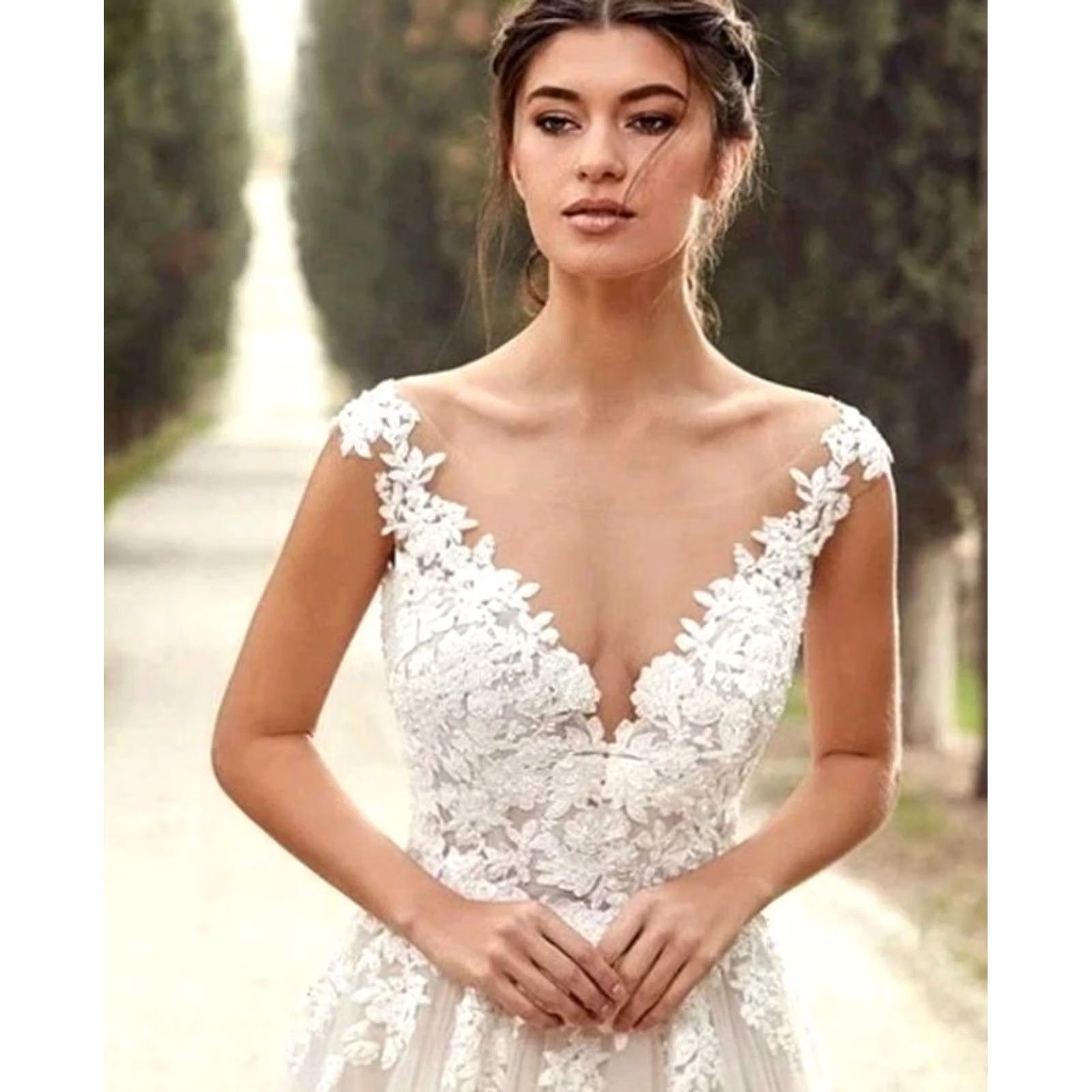 Vintage Eddy K. A-Line Lace Beaded Wedding Dress Gown Champagne Small 2 Size ONE SIZE - 3 Thumbnail