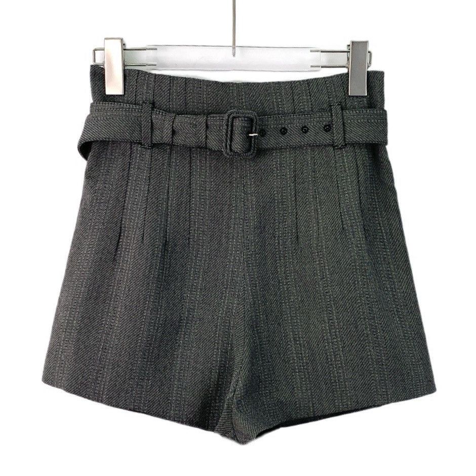 Prada Prada 23 Dark Gray Pinstripe Wool Belted High Waisted Shorts Size 25" / US 0 / IT 36 - 1 Thumbnail
