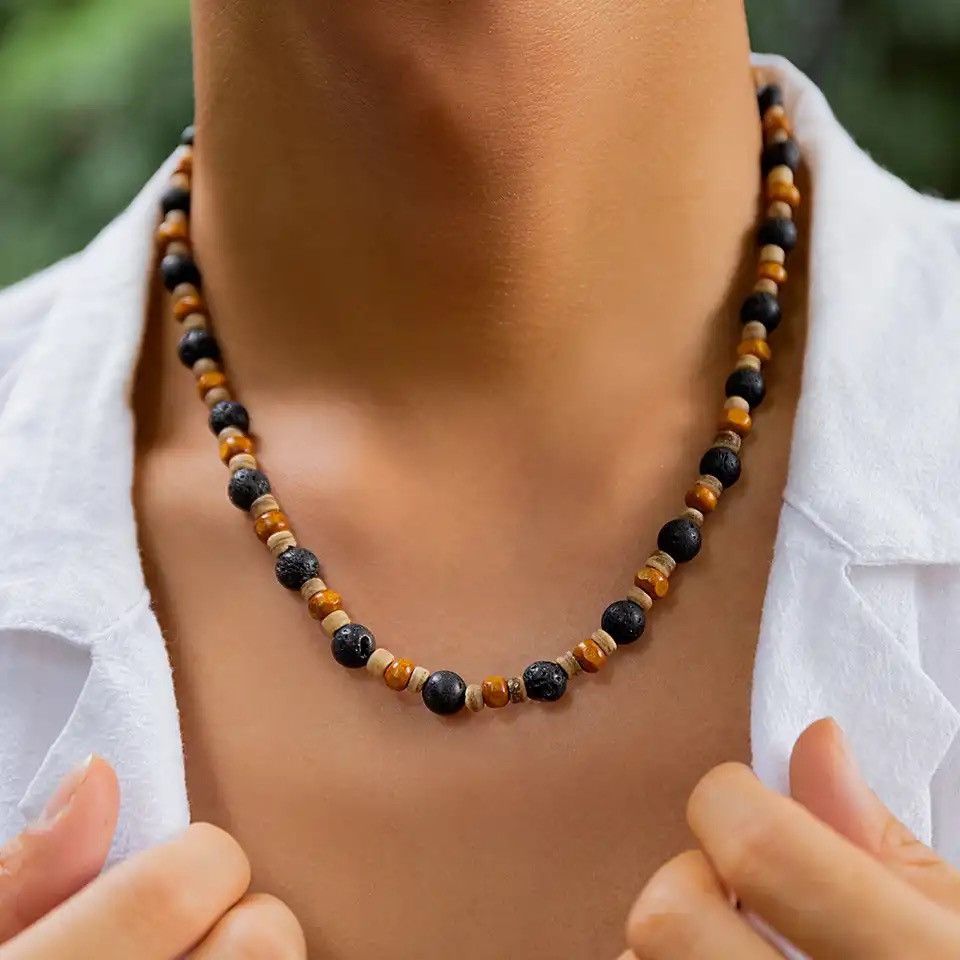 Other Stone and Wood Beaded Short Choker Necklace Size ONE SIZE - 1 Thumbnail