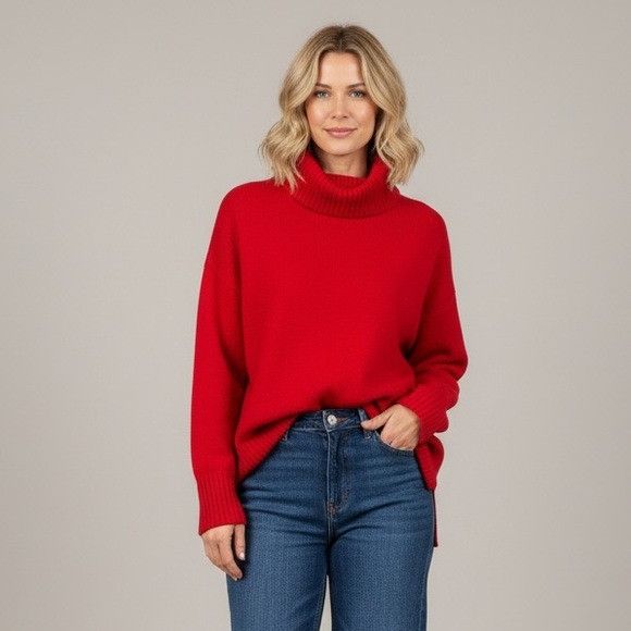 Other Bartolini Wool Cashmere Blend RedTurtleneck Sweater Size S / US 4 / IT 40 - 1 Thumbnail