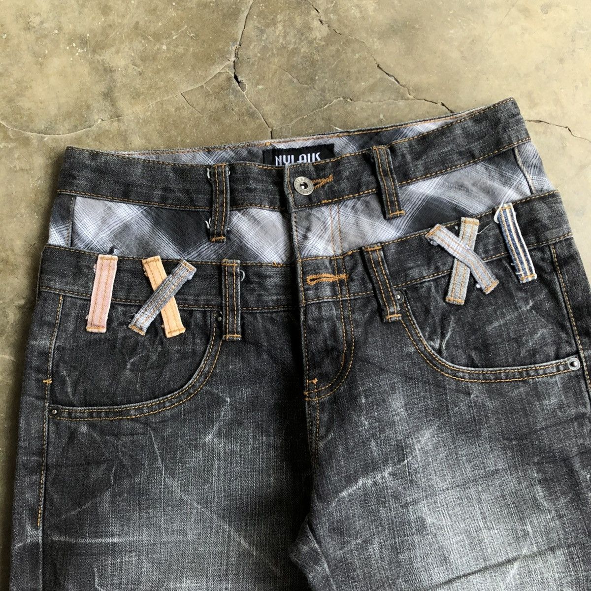 14th Addiction 2000s Nylaus Double Waist Denim Jeans Pant Faded Y2k Size US 28 / EU 44 - 3 Thumbnail
