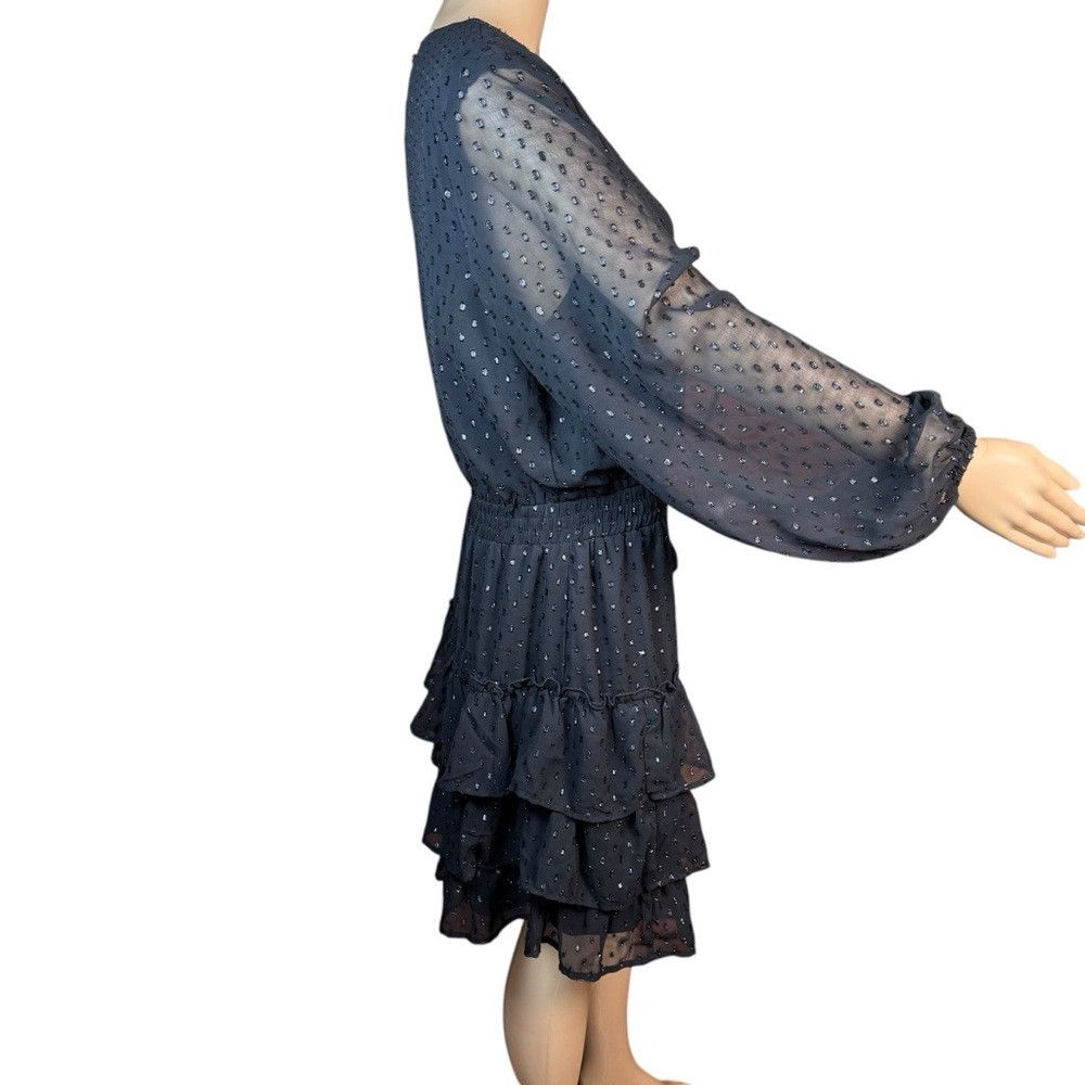 Express Express Clip Dot Long Sleeve Tiered Mini Black Dress Size L Size L / US 10 / IT 46 - 4 Thumbnail
