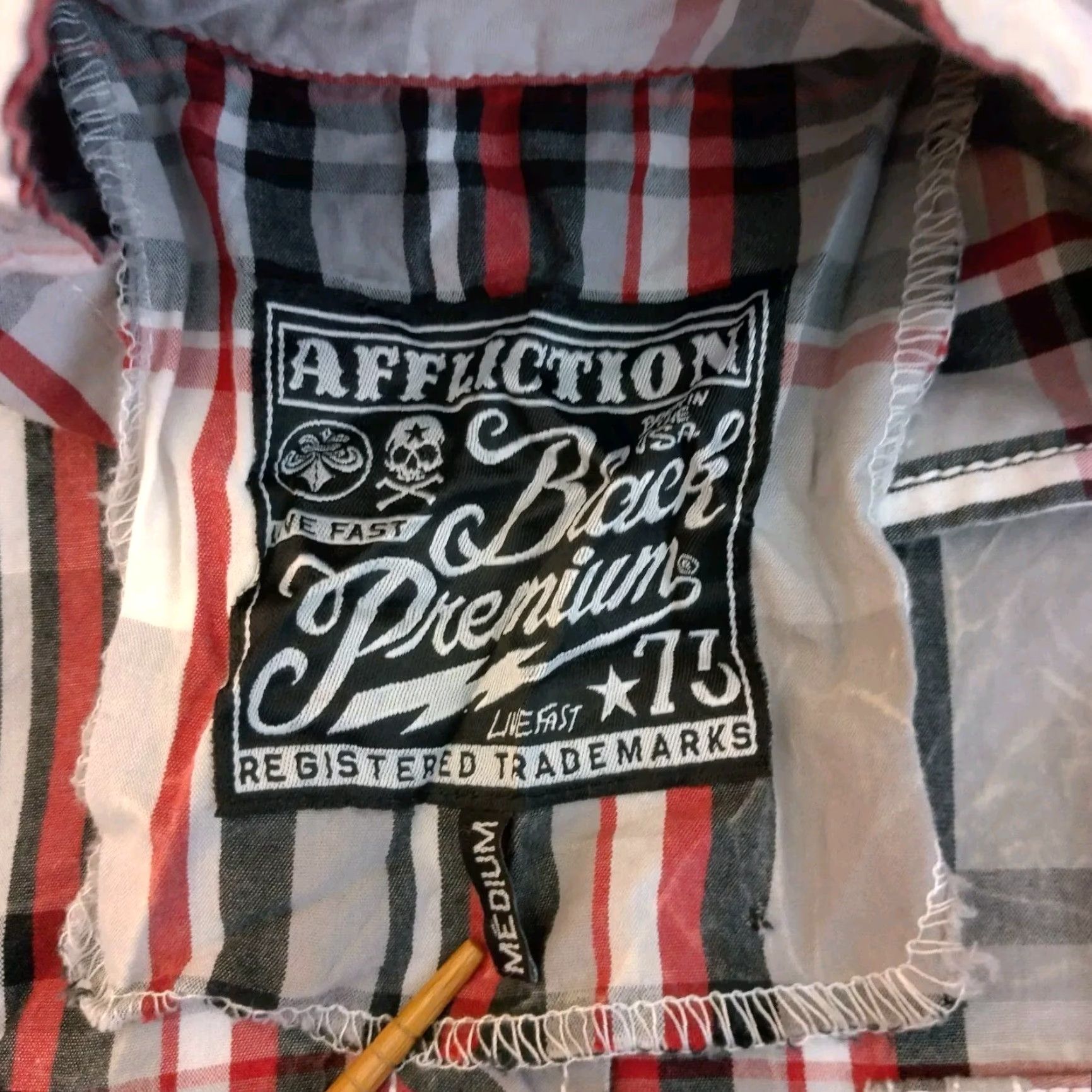 Affliction Affliction Black Premium Shirt Medium Gray Red Black Plaid Button Embroidered Size US M / EU 48-50 / 2 - 3 Thumbnail