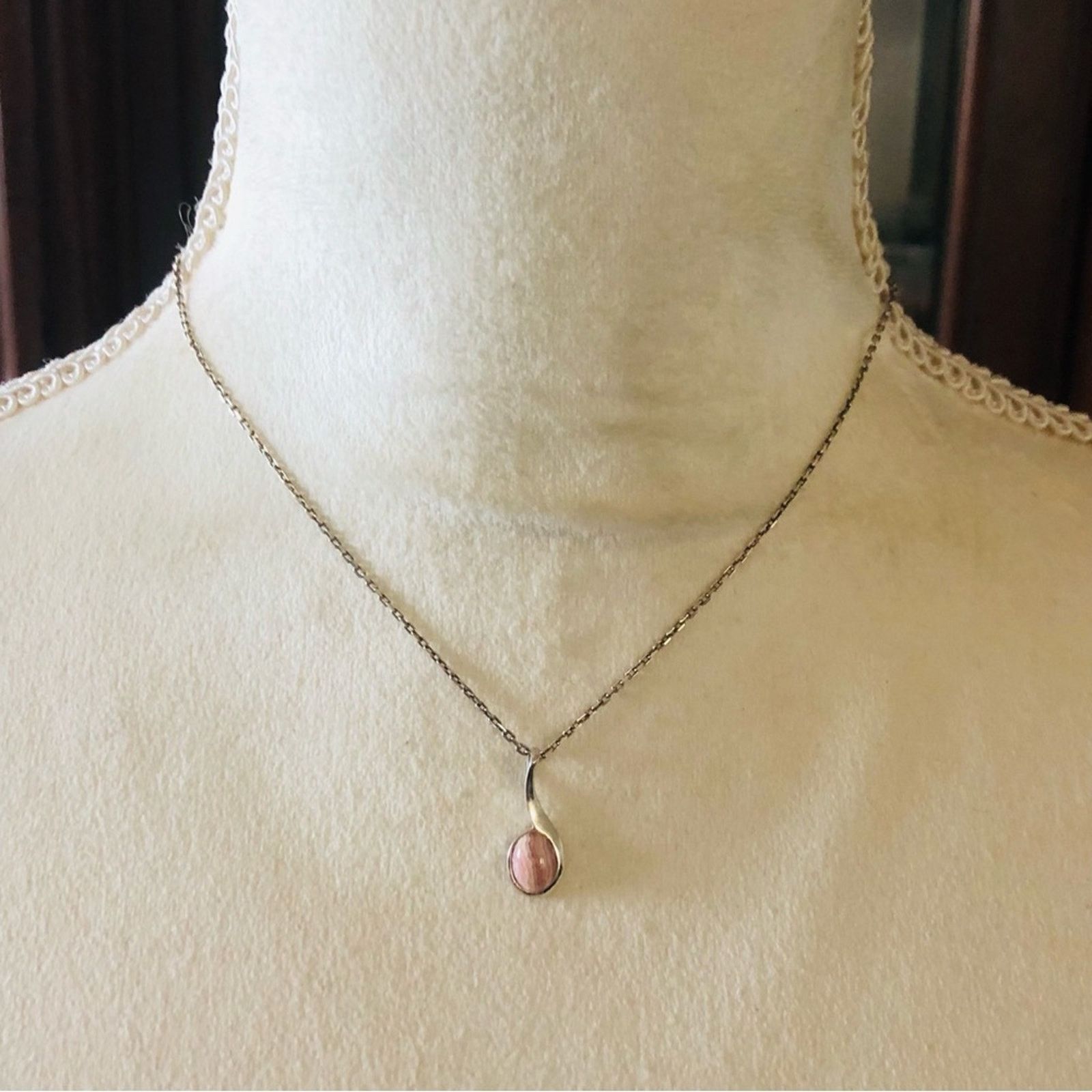 Jewelry Rhodochrosite oval stone 925 swirl pendant necklace Size ONE SIZE - 6 Thumbnail