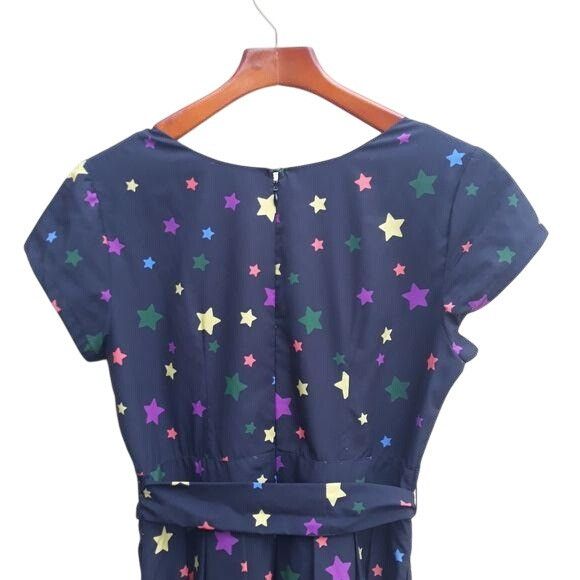 Other Eshaki Rainbow Star Modest Midi Tie Waist Dress Sz 10 Novelt Size L / US 10 / IT 46 - 6 Thumbnail