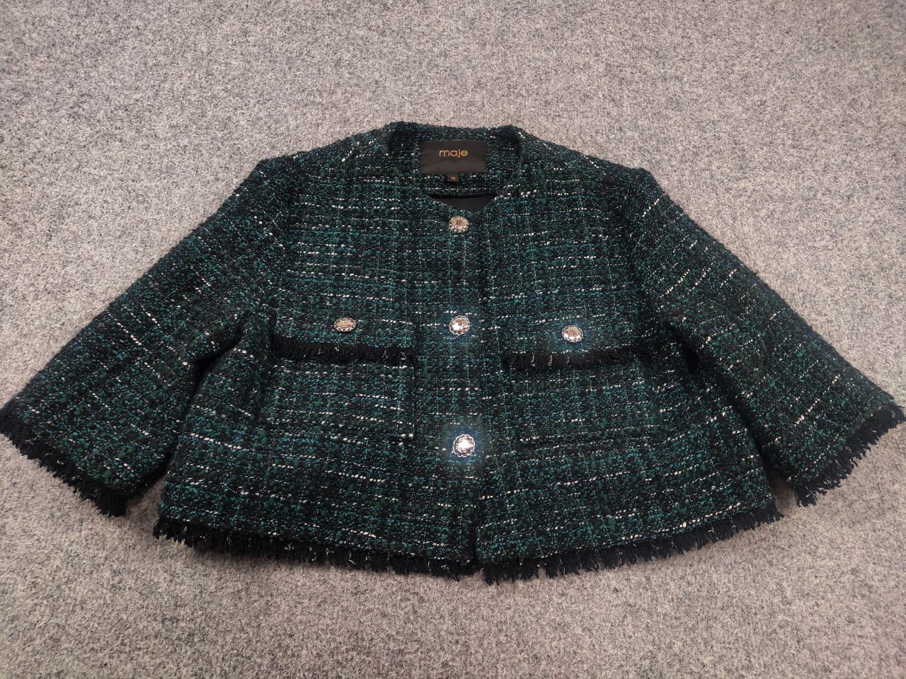 Maje Maje Frayed Cropped metallic boucle-tweed Blazer Jacket Size S / US 4 / IT 40 - 3 Thumbnail