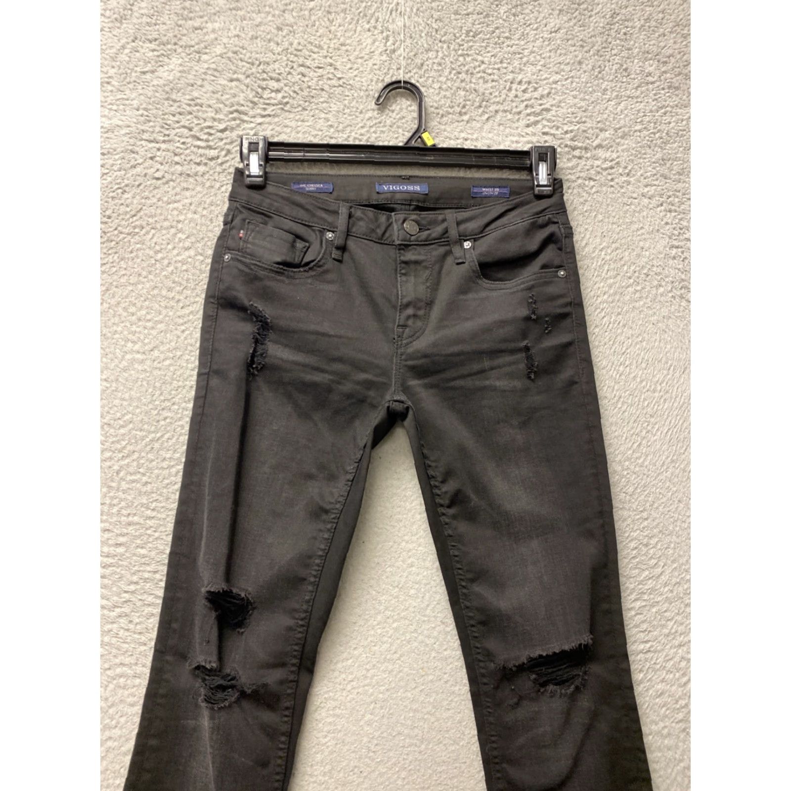 Vintage VINTAGE Vigoss Women’s Skinny Jeans Black Denim 25 Waist 28 Inseam Distressed Zipper Bootcut Size 42" / US 20 - 2 Thumbnail
