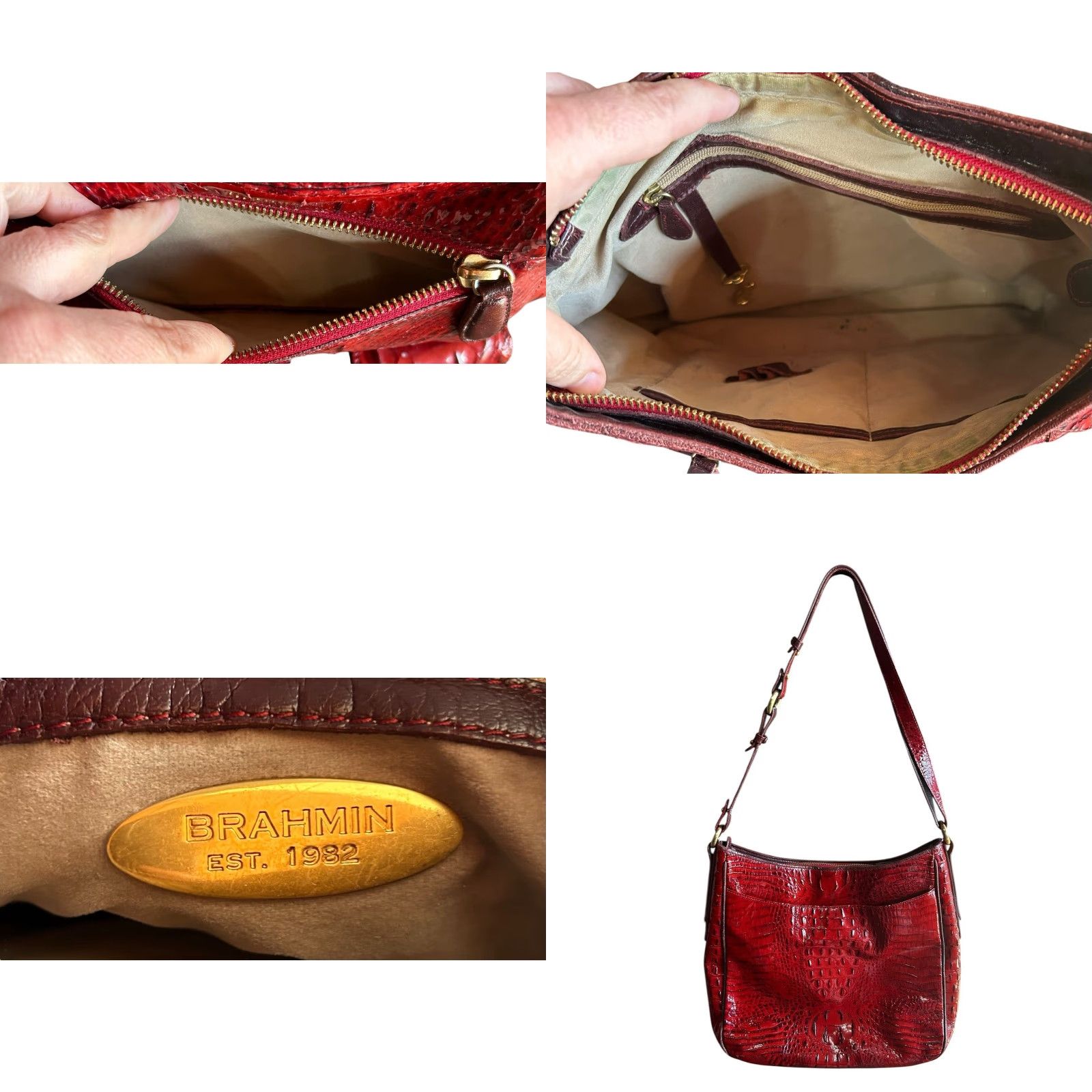 BRAHMIN Brahmin Red Croc Shoulder Bag Purse Pockets Large Women’s Read Crossbody Vintage Read Size ONE SIZE - 8 Thumbnail