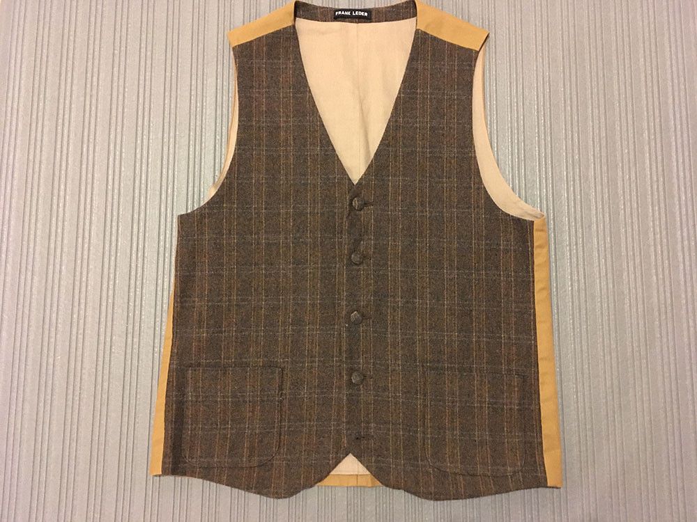 image of Frank Leder Brown & Tan Plaid Wool Vest Size Xs / S Germany in Brown Tan, Men's