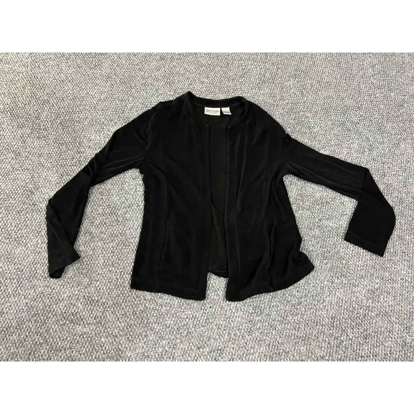 Vintage Chicos Blouse Shirt Womens 0 Black Long Sleeve Stretch Casual Knit Polyester Rayon Spandex Scoop Neck Size XS / US 0-2 / IT 36-38 - 2 Thumbnail