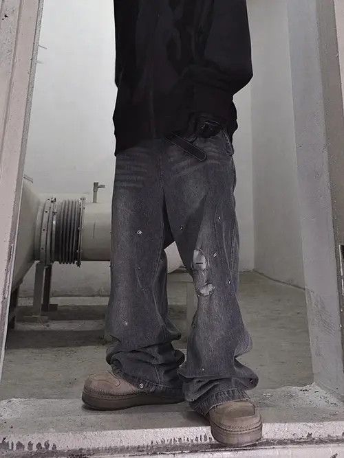 Jean Kuriyama x Hara Gray Ripped Baggy Jeans, Distressed Jeans Size US 32 / EU 48 - 8 Thumbnail