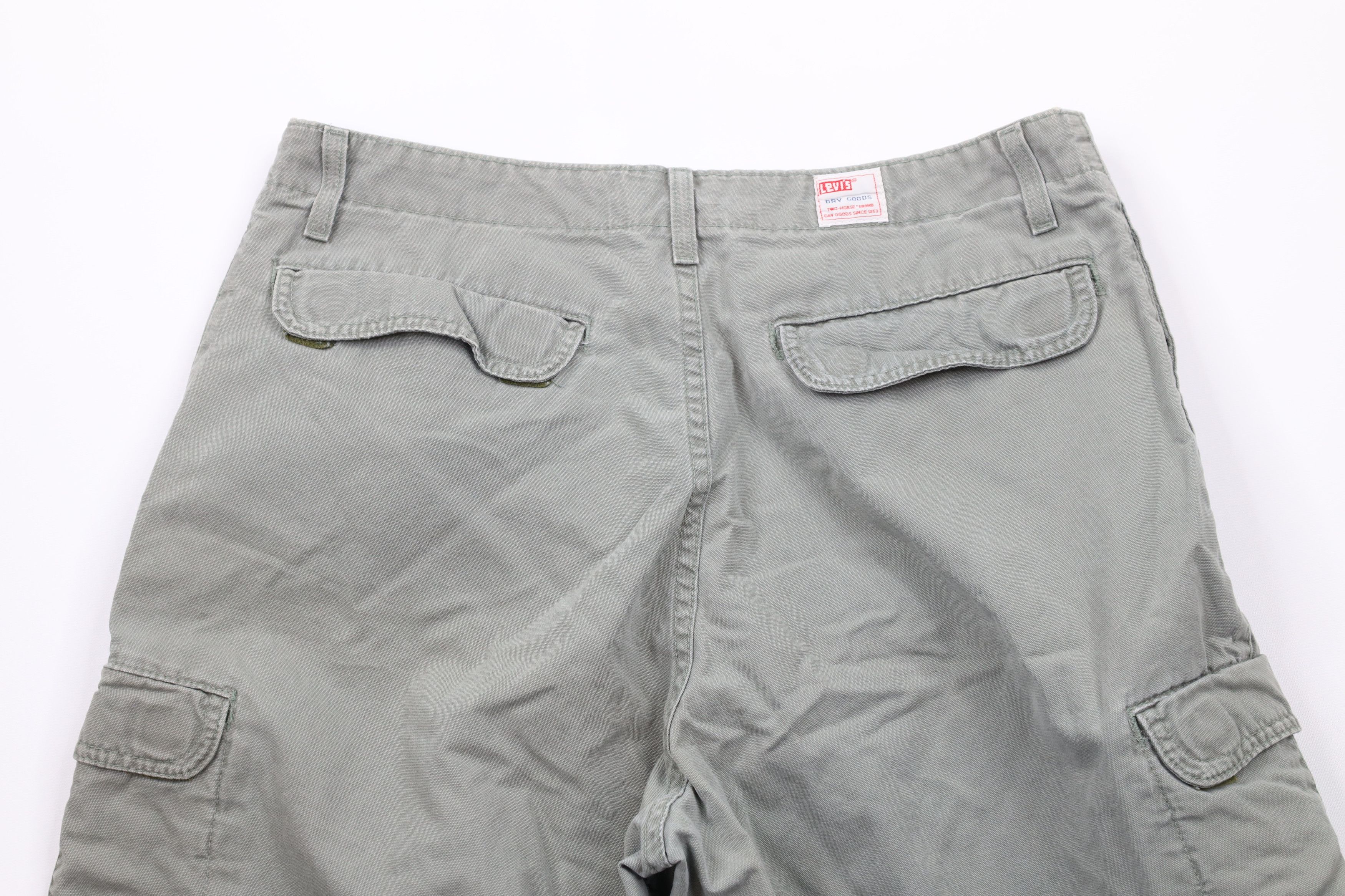 Levi's × Vintage Vintage 90s Levis Dry Goods Fit Canvas Cargo Shorts Green Size US 34 / EU 50 - 7 Thumbnail