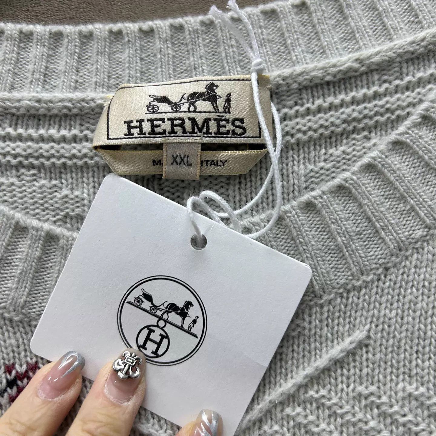 Hermes Hermes light gray irregular wool sweater XXL NWT Size XXL / US 16-18 / IT 52-54 - 3 Thumbnail