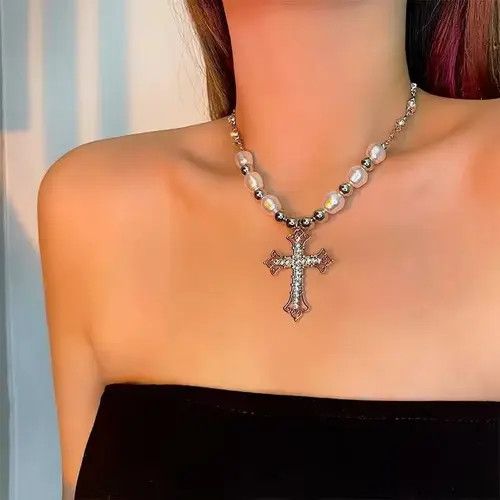 Jewelry Silver Jewel Cross Goth Chrome God Necklace Jesus Chain Size ONE SIZE - 4 Thumbnail
