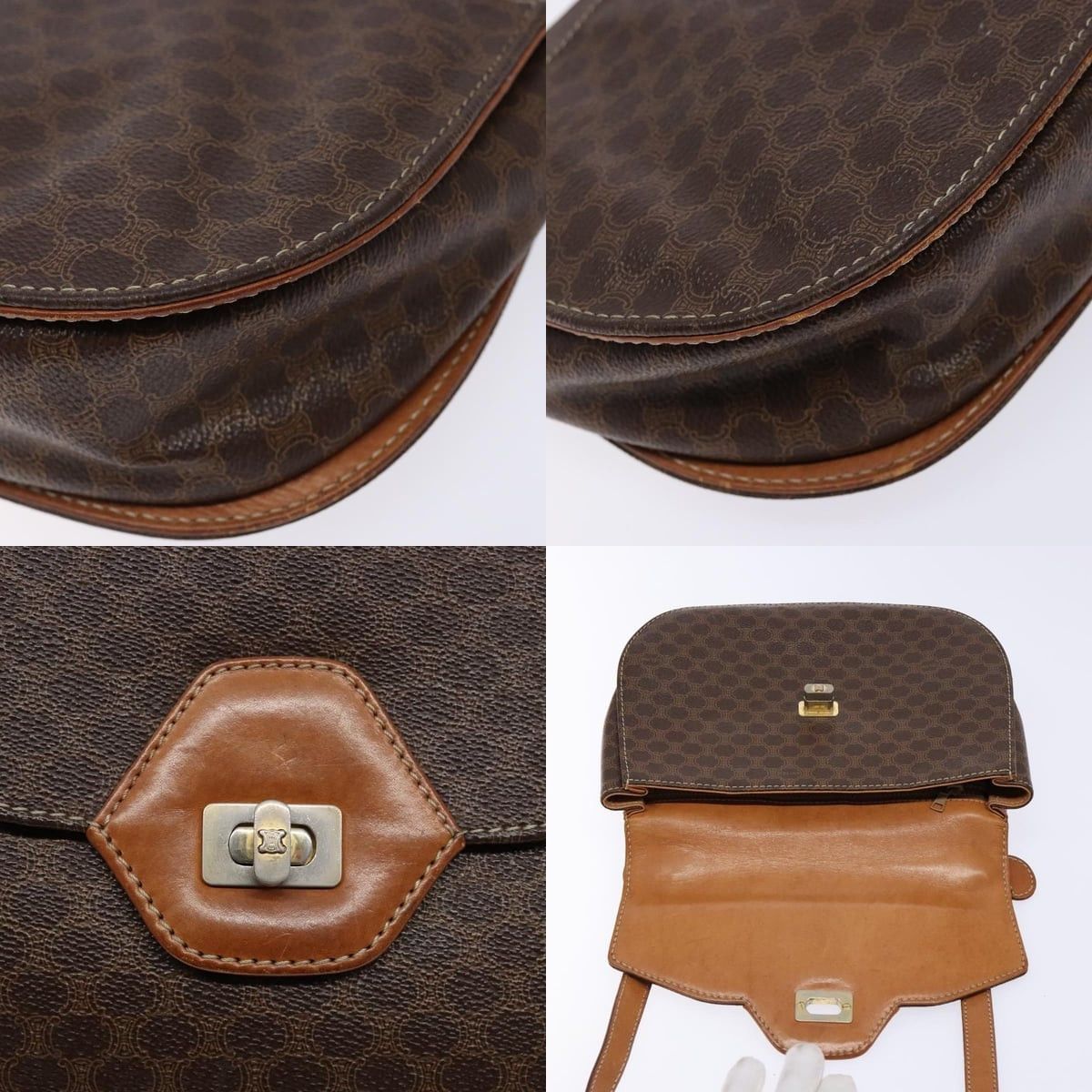 Celine CELINE Macadam Canvas Hand Bag Pvc Leather Brown Gold Size ONE SIZE - 11 Thumbnail