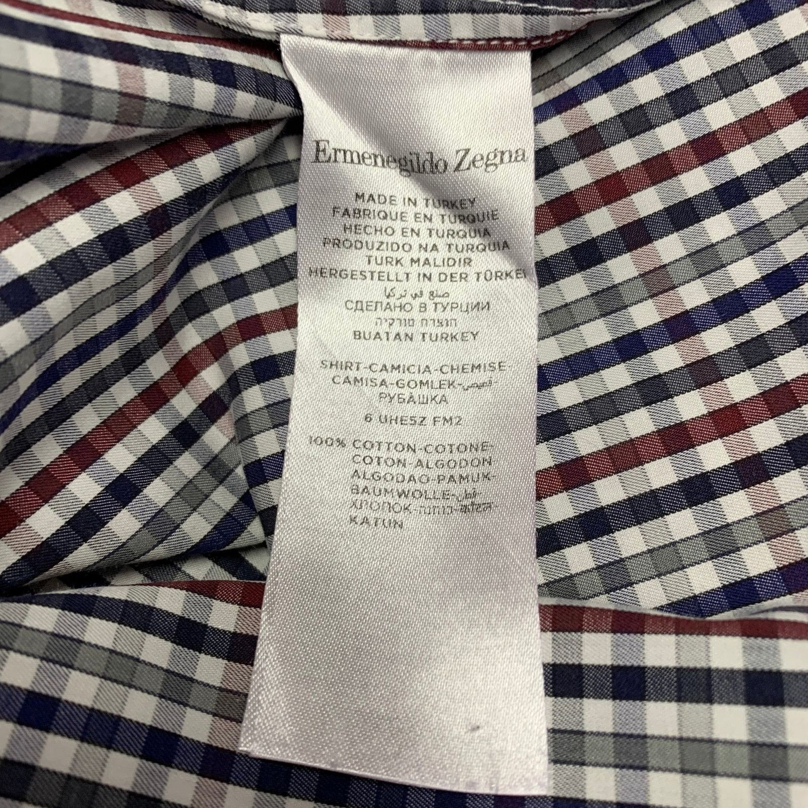 Ermenegildo Zegna Size XL Navy Red Checkered Cotton Long Sleeve Shirt Size US XL / EU 56 / 4 - 6 Thumbnail