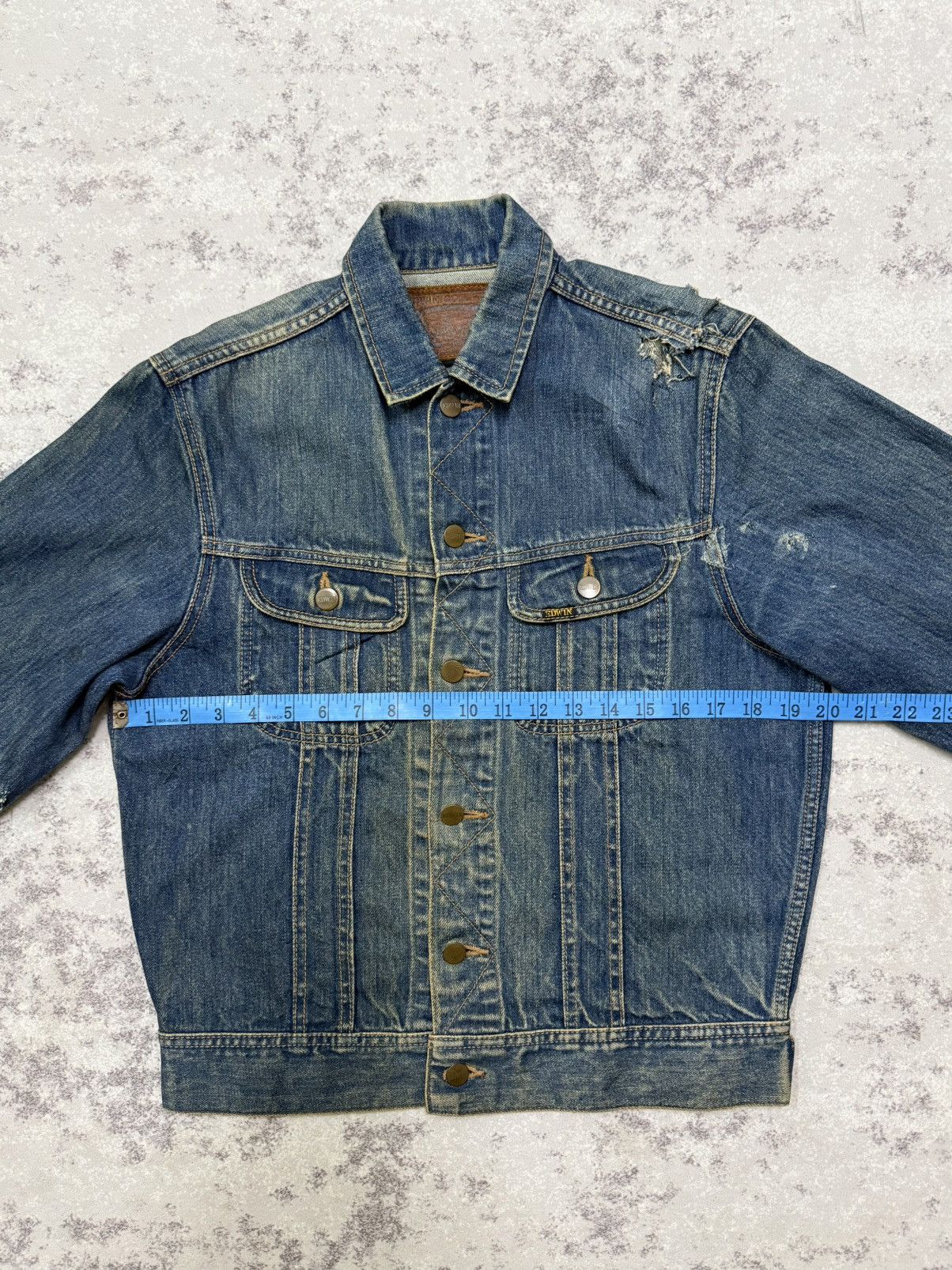 Edwin Vintage 80s Edwin Distressed Denim Trucker Jacket Jeans Size US S / EU 44-46 / 1 - 17 Thumbnail